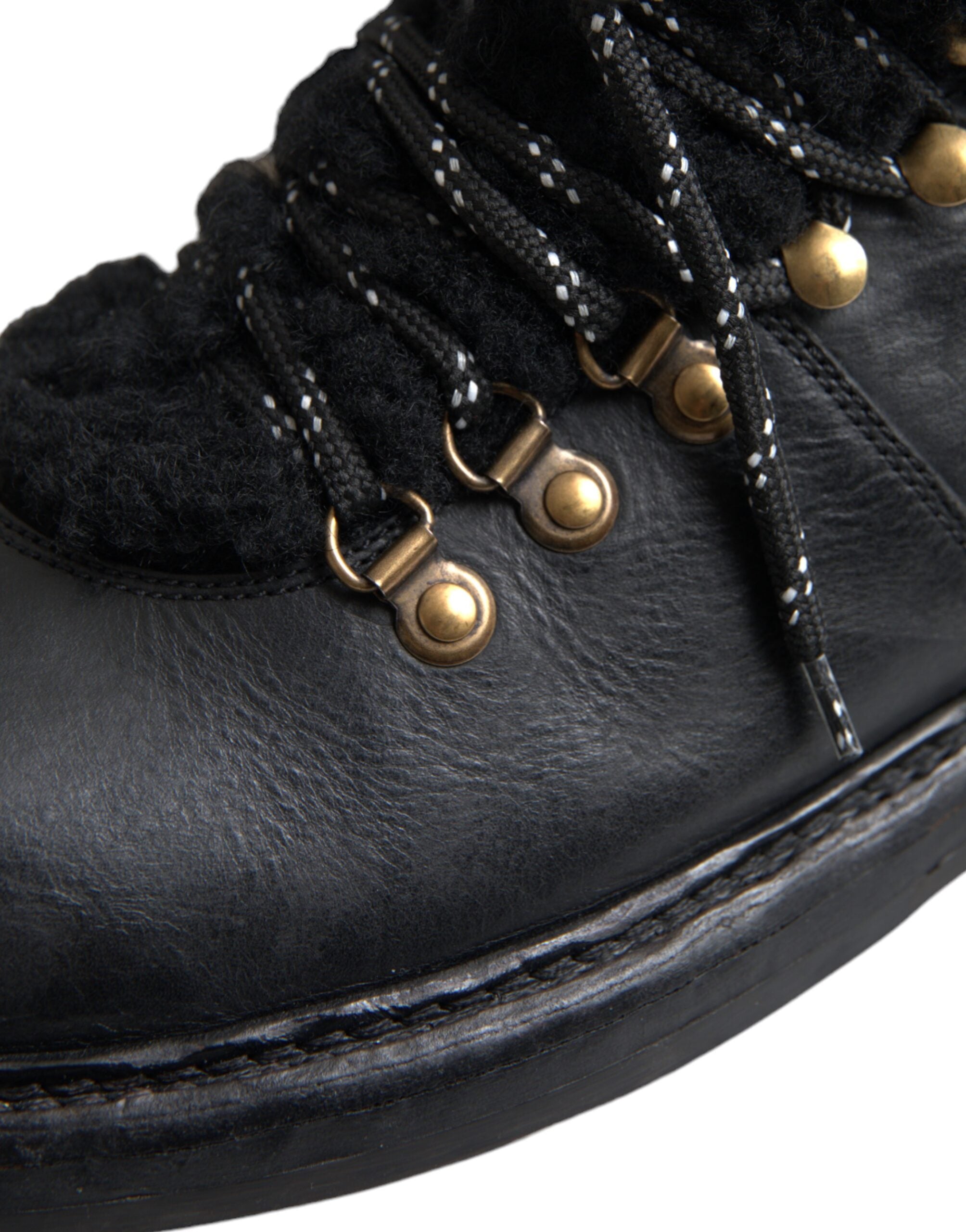 Dolce & Gabbana – Bernini – Stiefel aus schwarzem Leder mit Lammfell