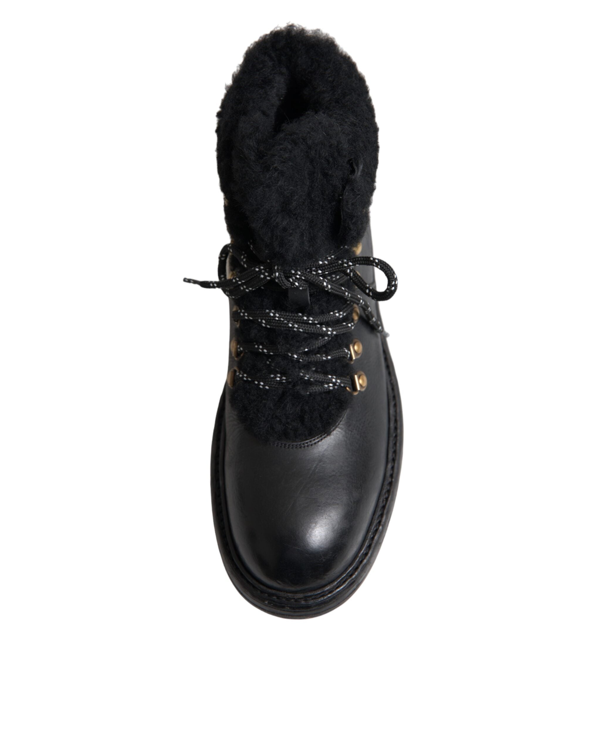 Dolce & Gabbana – Bernini – Stiefel aus schwarzem Leder mit Lammfell