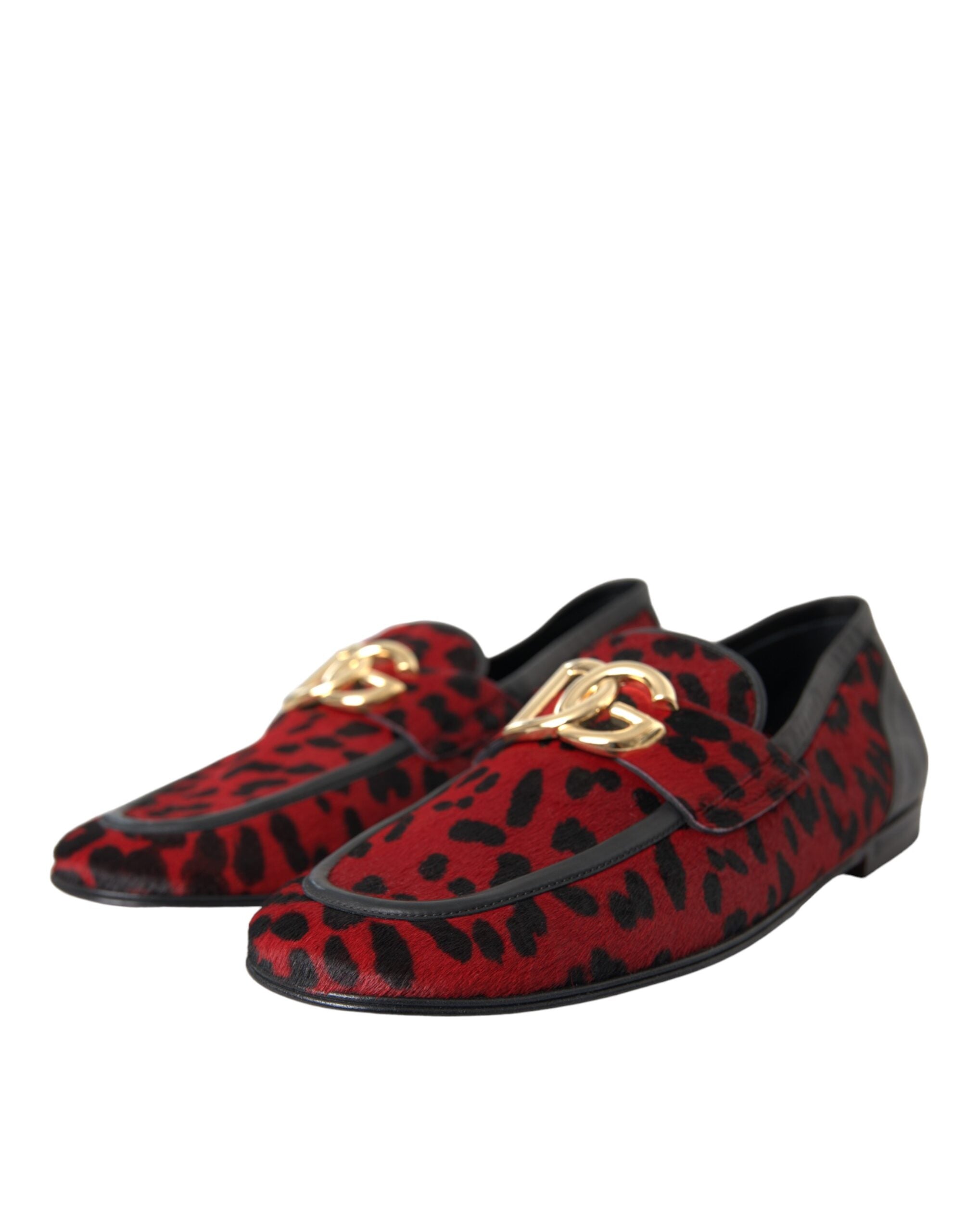 Dolce & Gabbana Rot Schwarz Leopard DG Loafers Formelle Herrenschuhe
