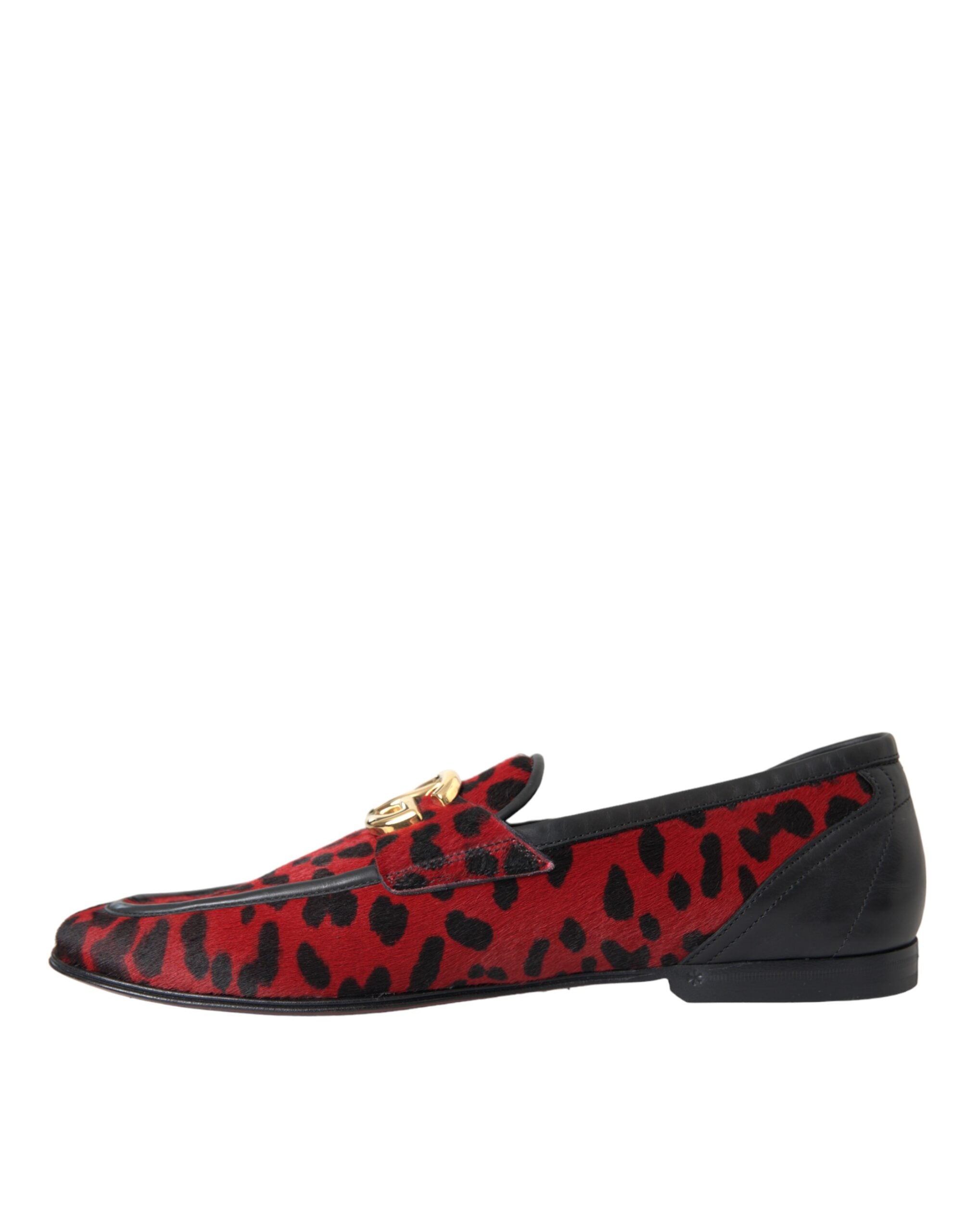 Dolce & Gabbana Rot Schwarz Leopard DG Loafers Formelle Herrenschuhe