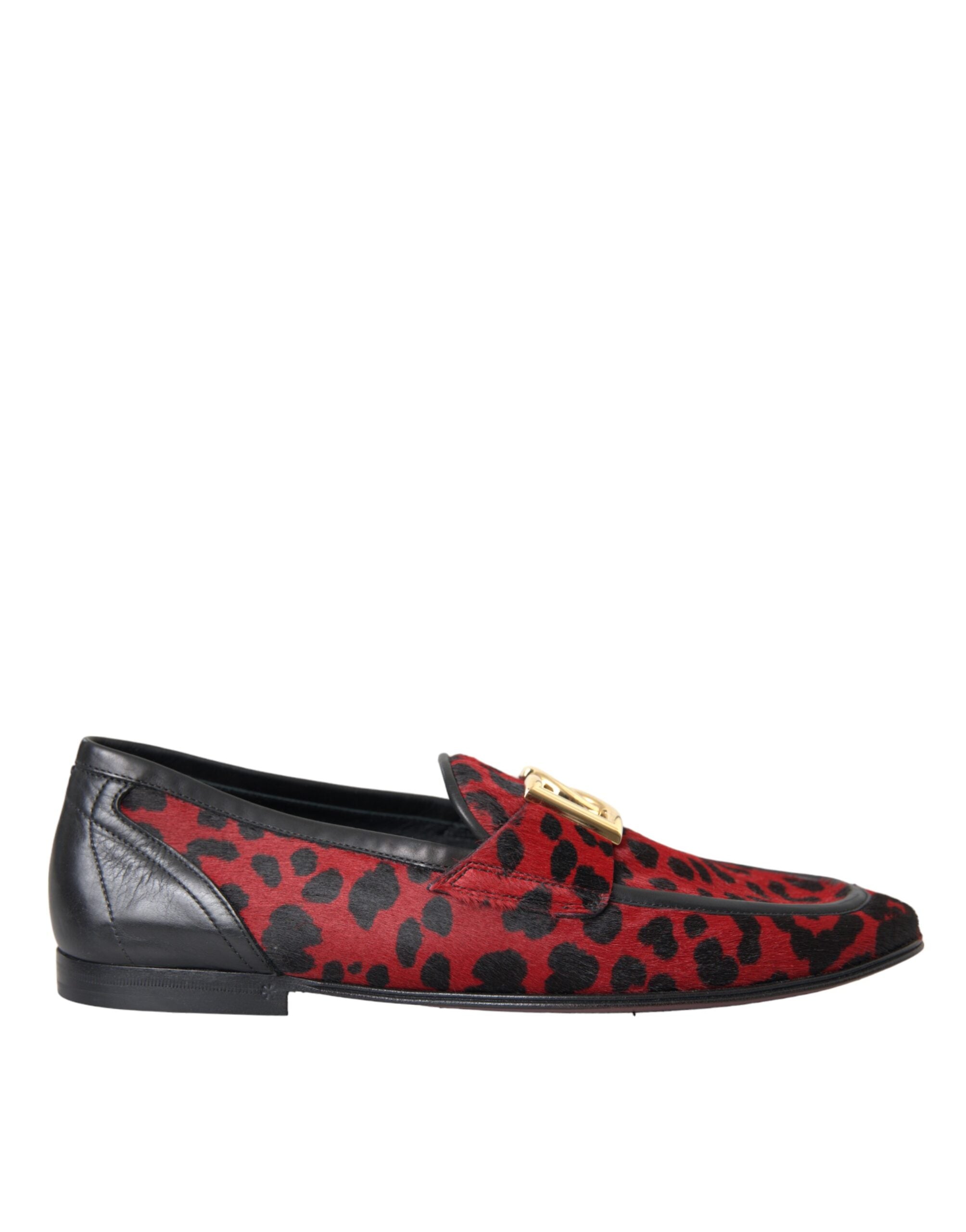 Dolce & Gabbana Rot Schwarz Leopard DG Loafers Formelle Herrenschuhe