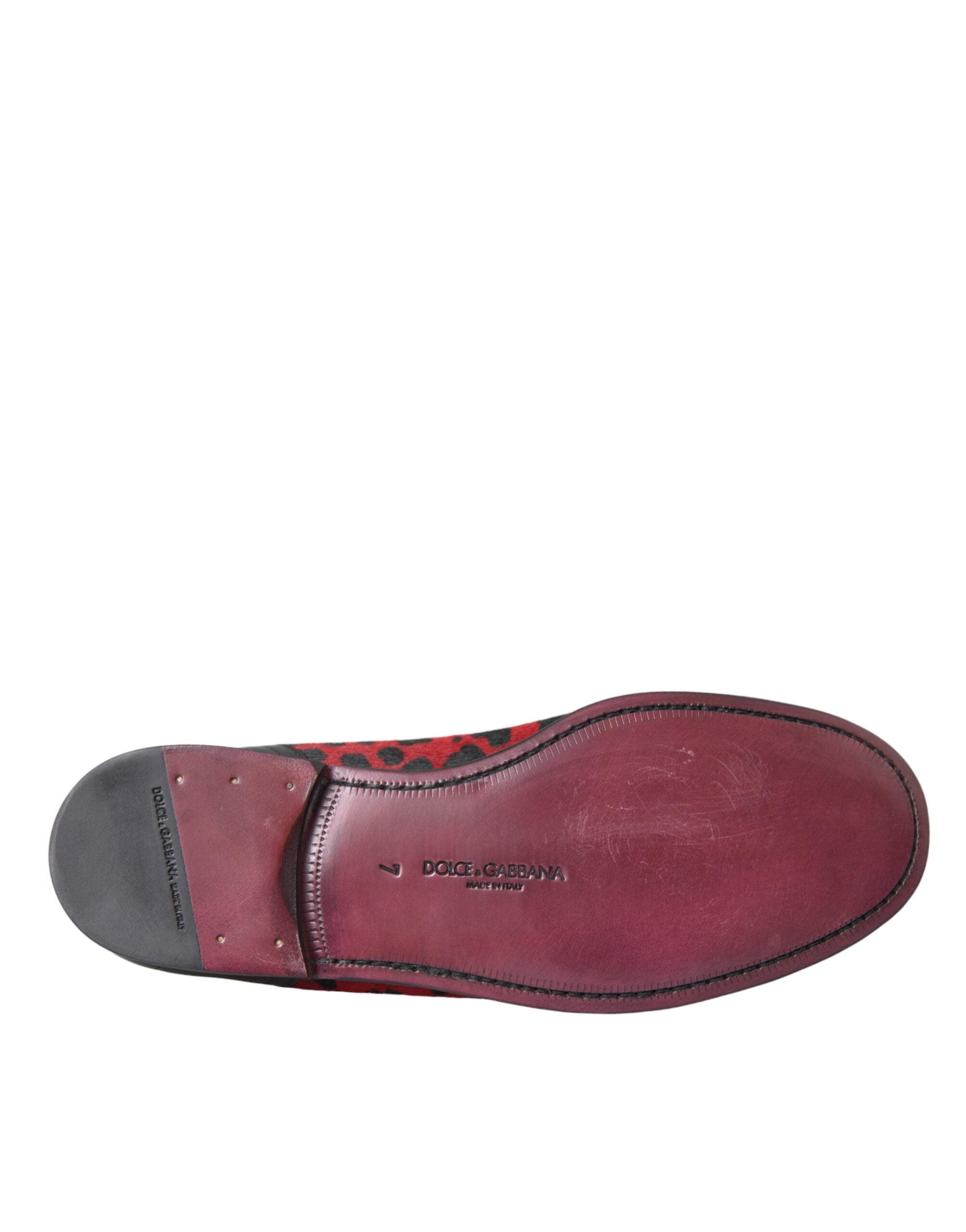 Dolce & Gabbana Rot Schwarz Leopard DG Loafers Formelle Herrenschuhe