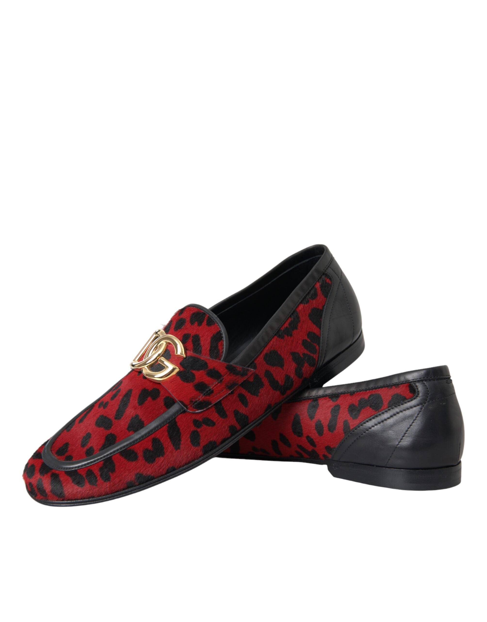 Dolce & Gabbana Rot Schwarz Leopard DG Loafers Formelle Herrenschuhe
