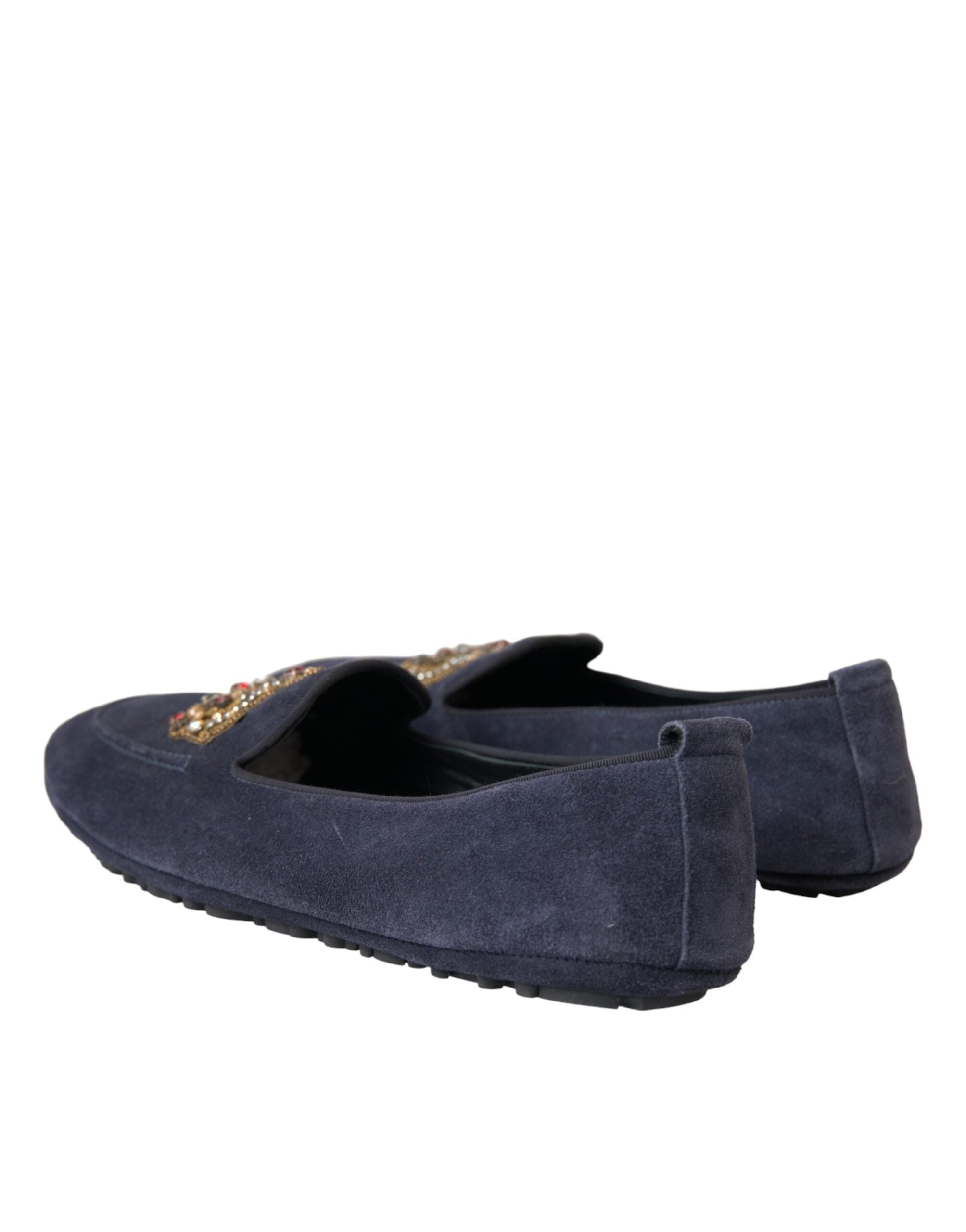 Dolce & Gabbana – Loafer-Schuhe aus blauem Wildleder mit Kristallkrone