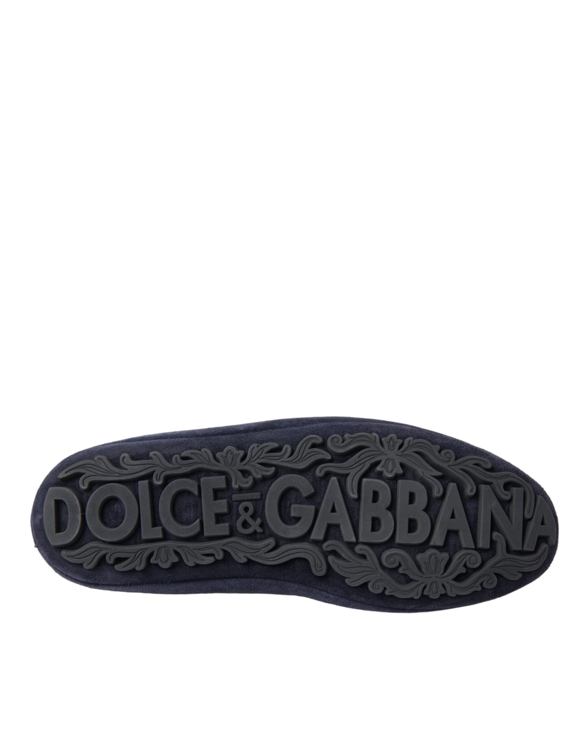Dolce & Gabbana – Loafer-Schuhe aus blauem Wildleder mit Kristallkrone