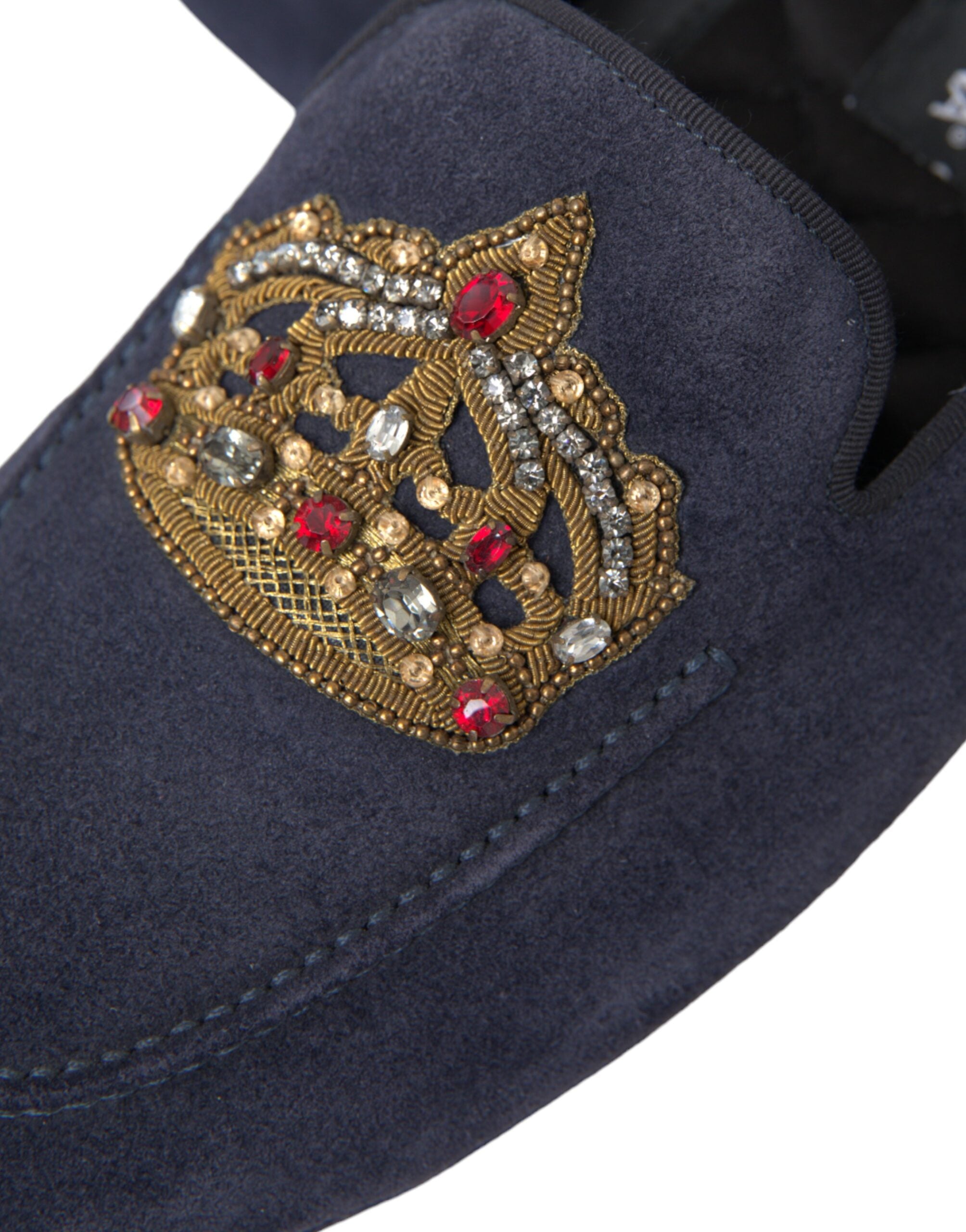 Dolce & Gabbana – Loafer-Schuhe aus blauem Wildleder mit Kristallkrone