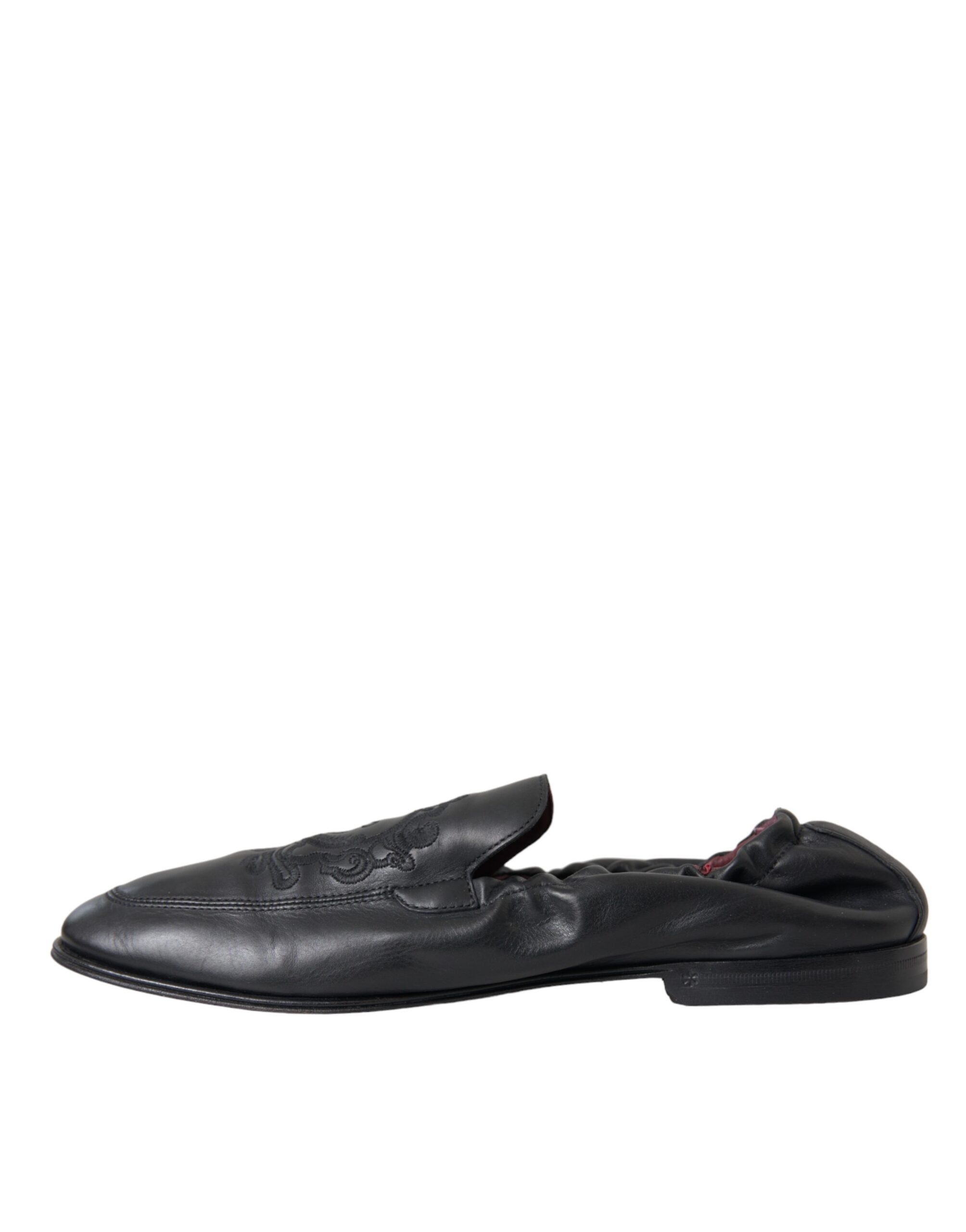 Dolce & Gabbana – Schwarze Leder-Loafer mit Logo-Stickerei für Herren
