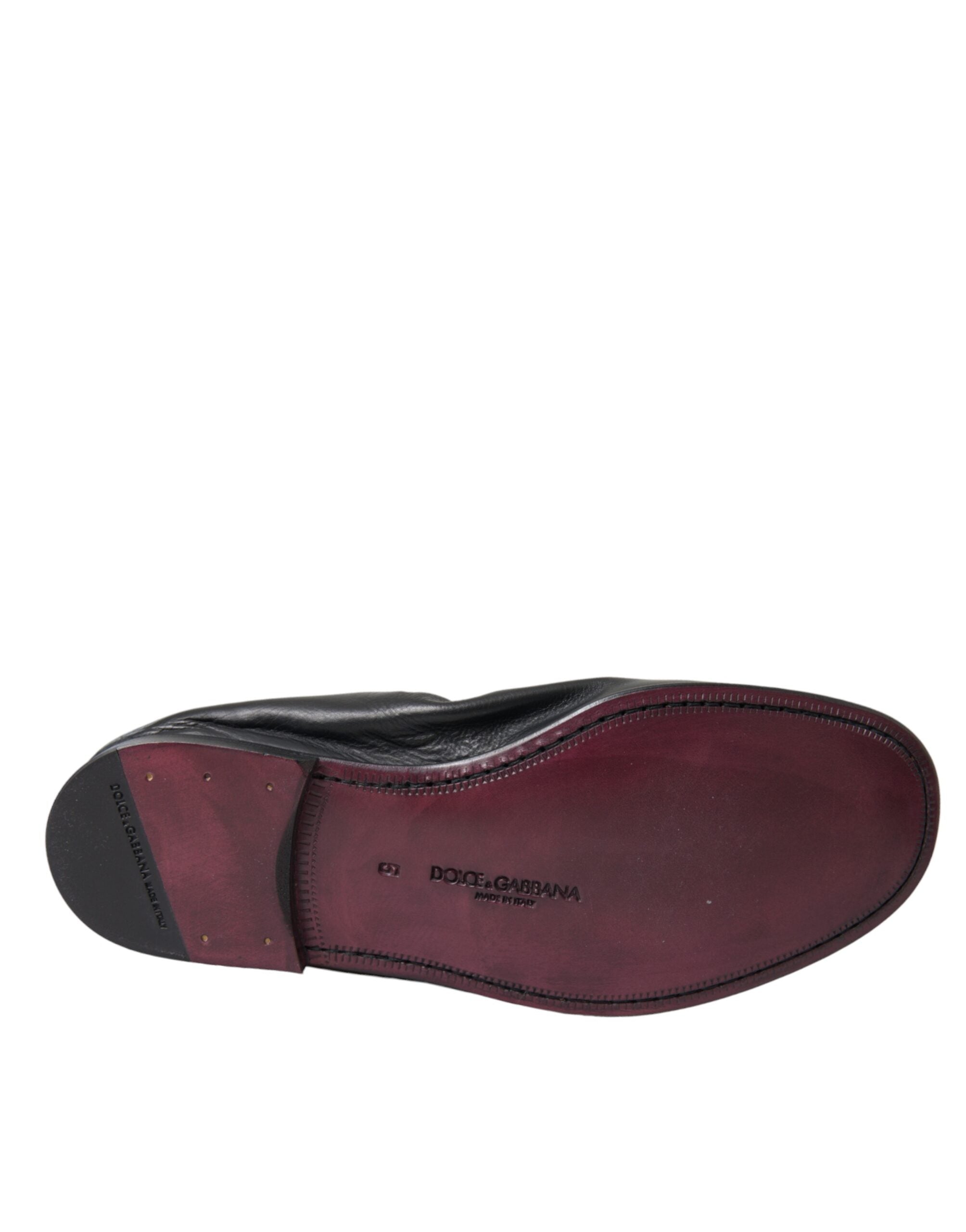 Dolce & Gabbana – Schwarze Leder-Loafer mit Logo-Stickerei für Herren