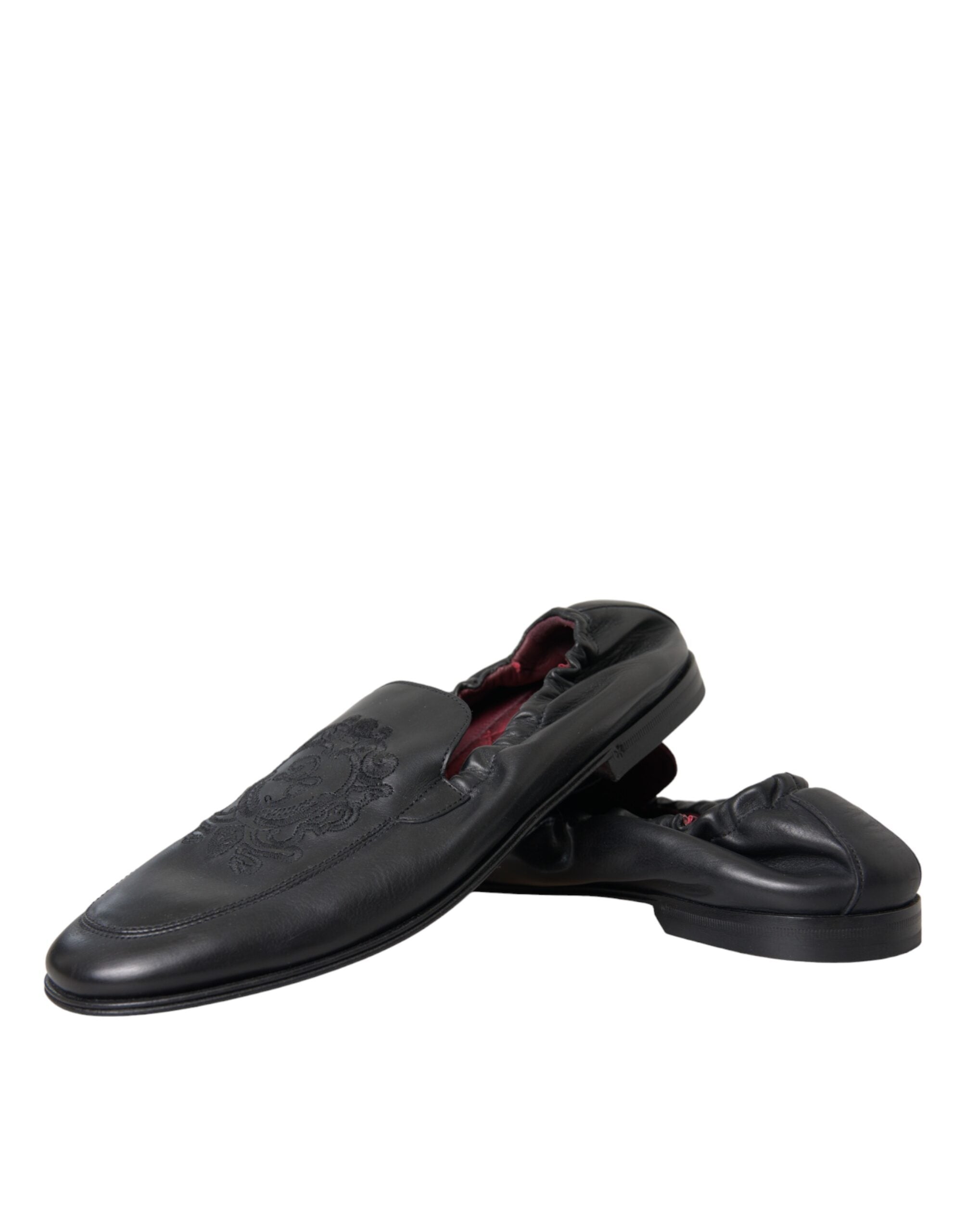 Dolce & Gabbana – Schwarze Leder-Loafer mit Logo-Stickerei für Herren
