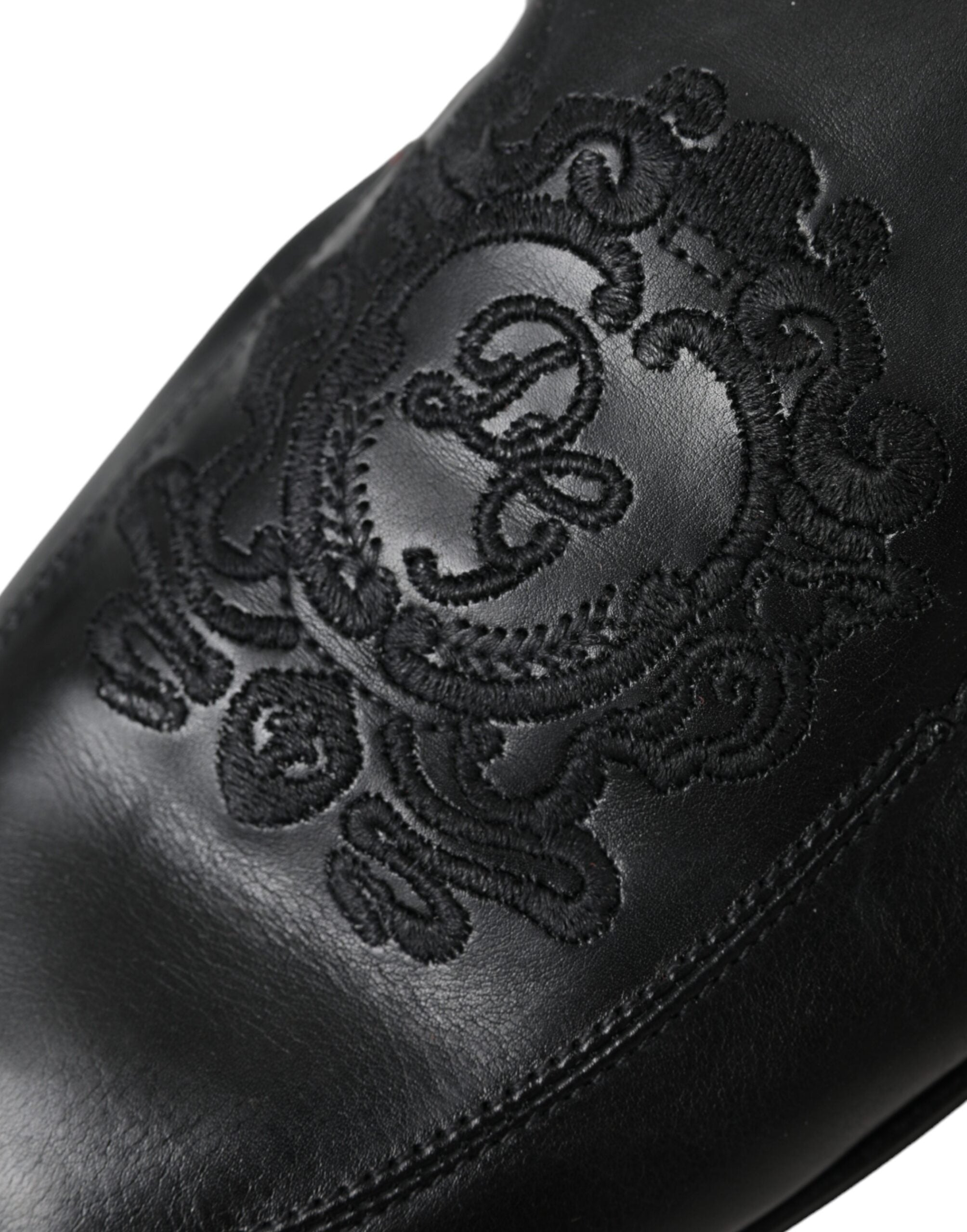 Dolce & Gabbana – Schwarze Leder-Loafer mit Logo-Stickerei für Herren