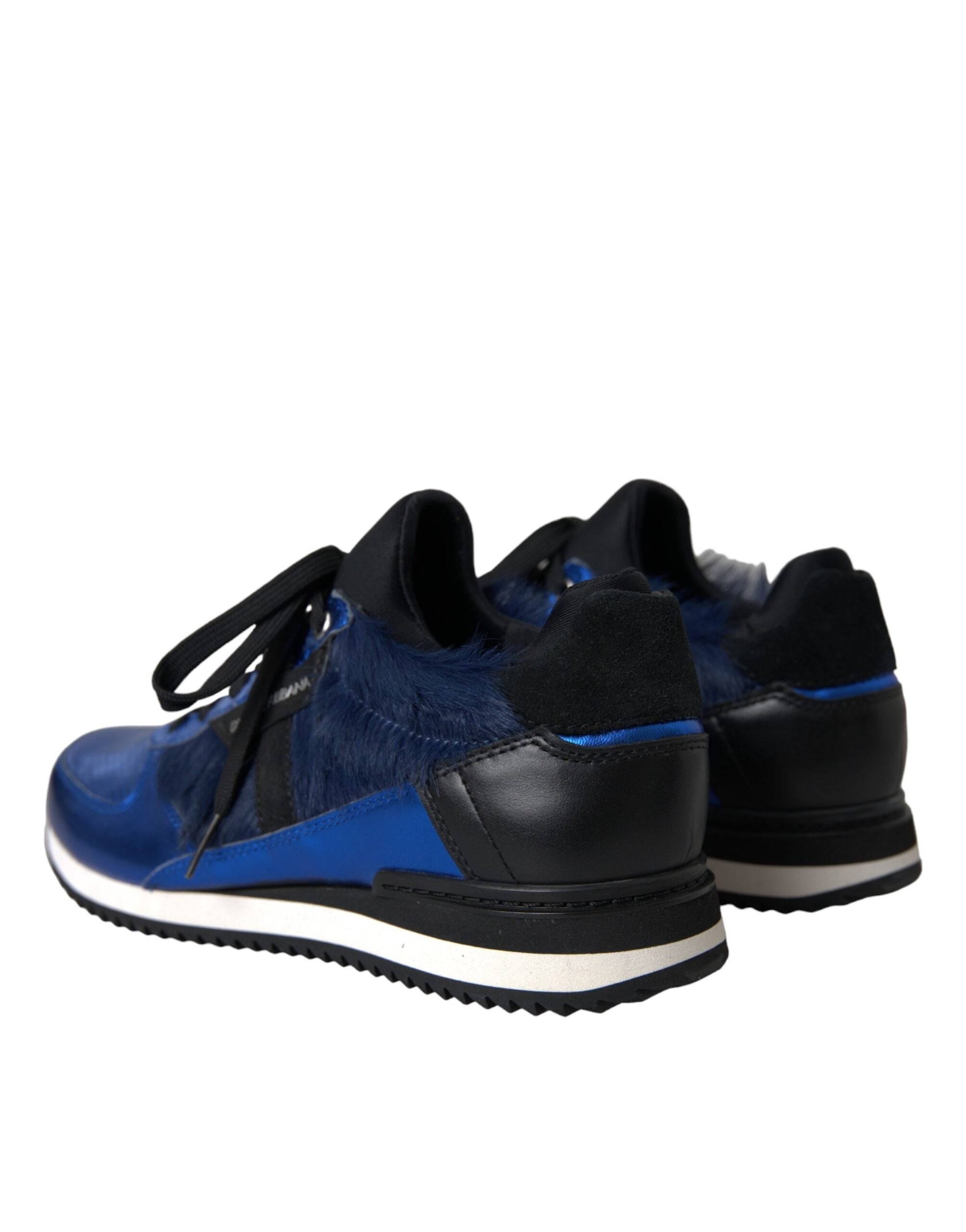 Dolce & Gabbana Blaue schwarze Turnschuhe aus Kalbshaarleder