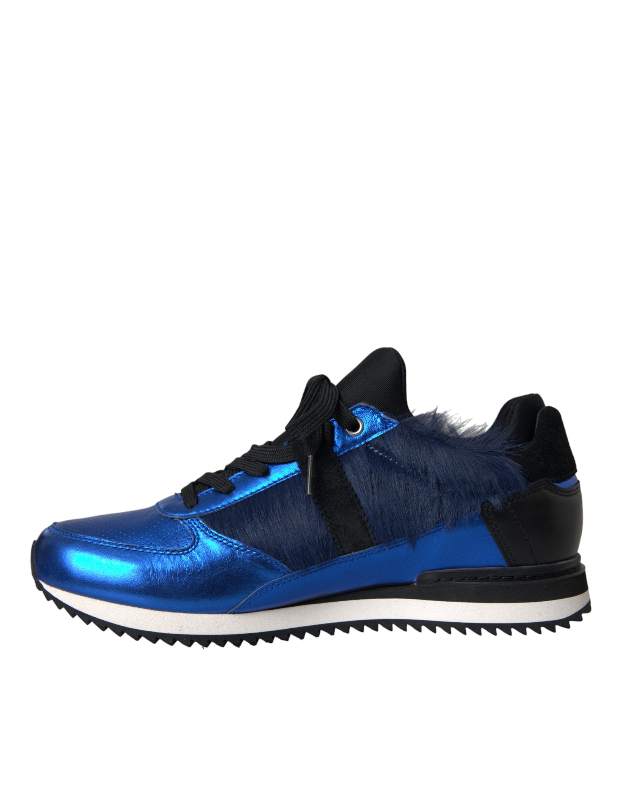 Dolce & Gabbana Blaue schwarze Turnschuhe aus Kalbshaarleder