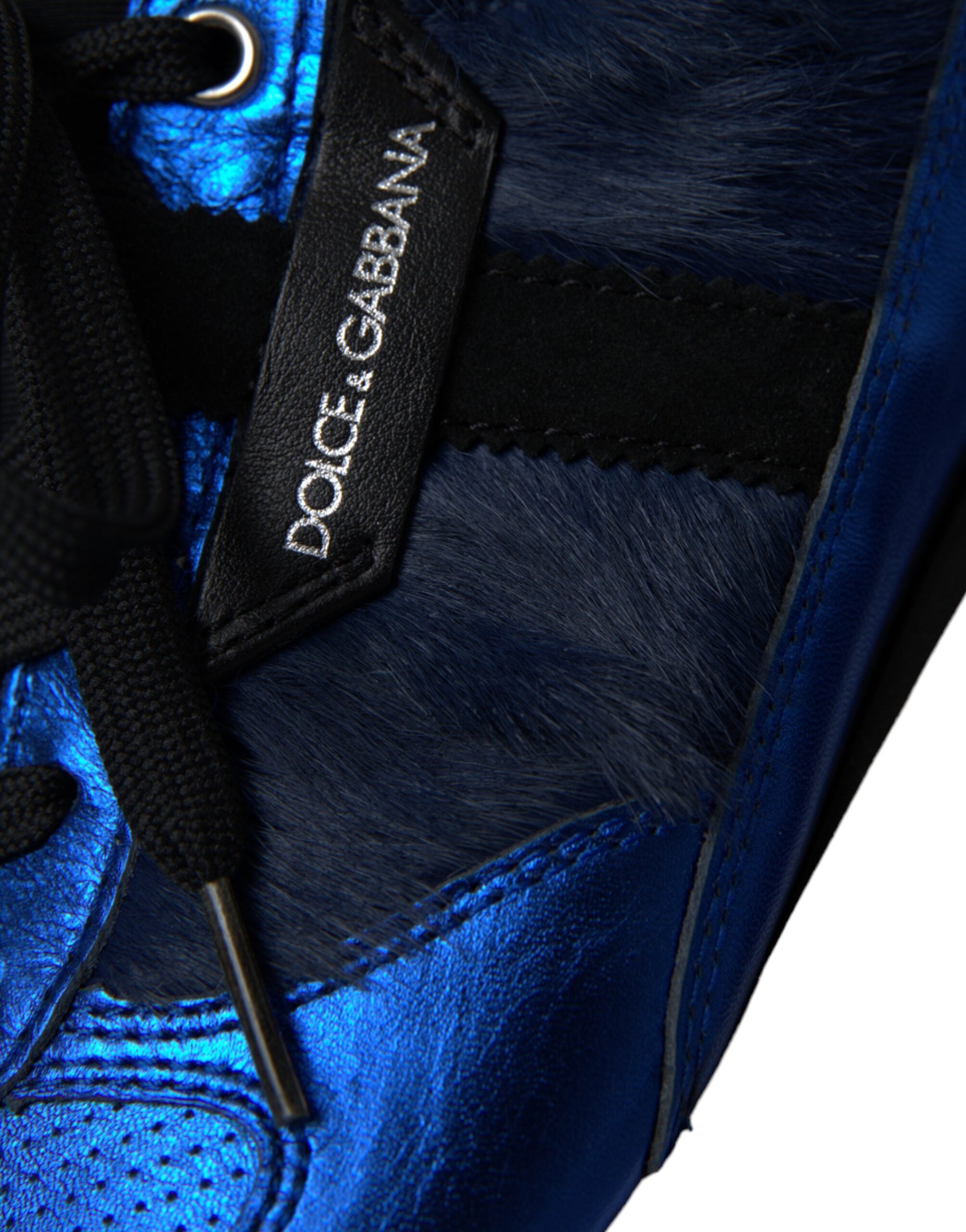 Dolce & Gabbana Blaue schwarze Turnschuhe aus Kalbshaarleder