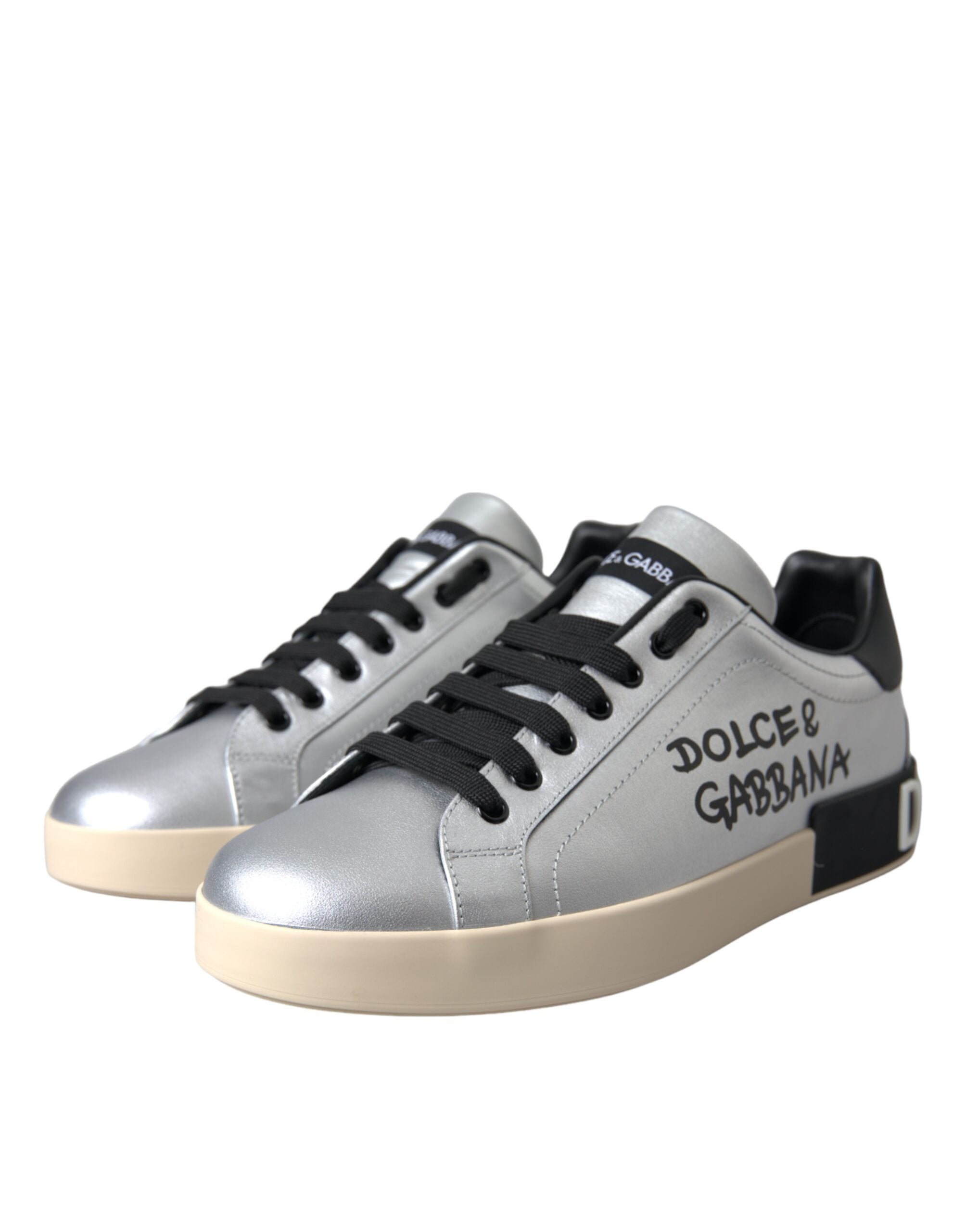 Dolce & Gabbana Silberne Portofino-Sneakers aus Kalbsleder Herren Schuhe