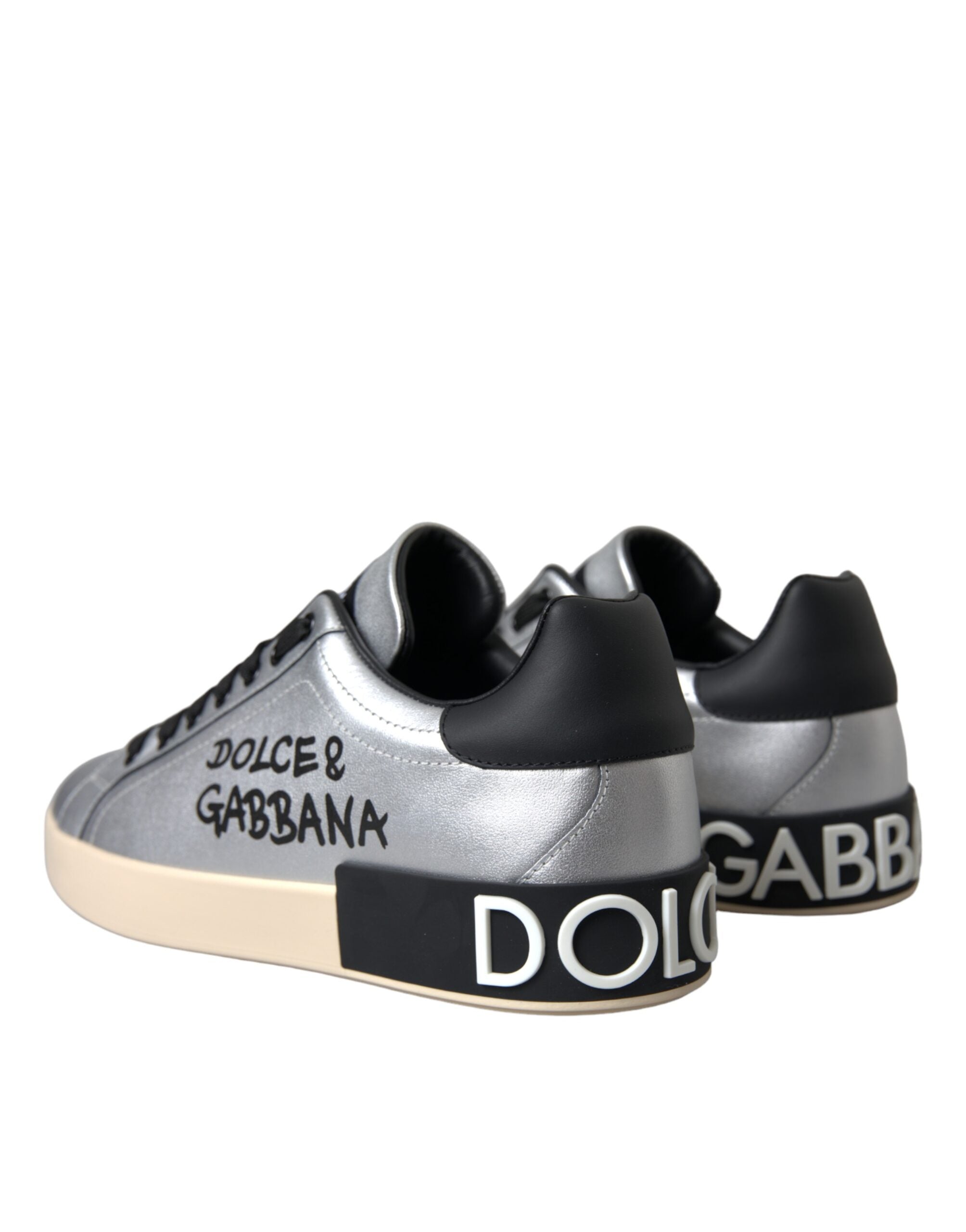 Dolce & Gabbana Silberne Portofino-Sneakers aus Kalbsleder Herren Schuhe