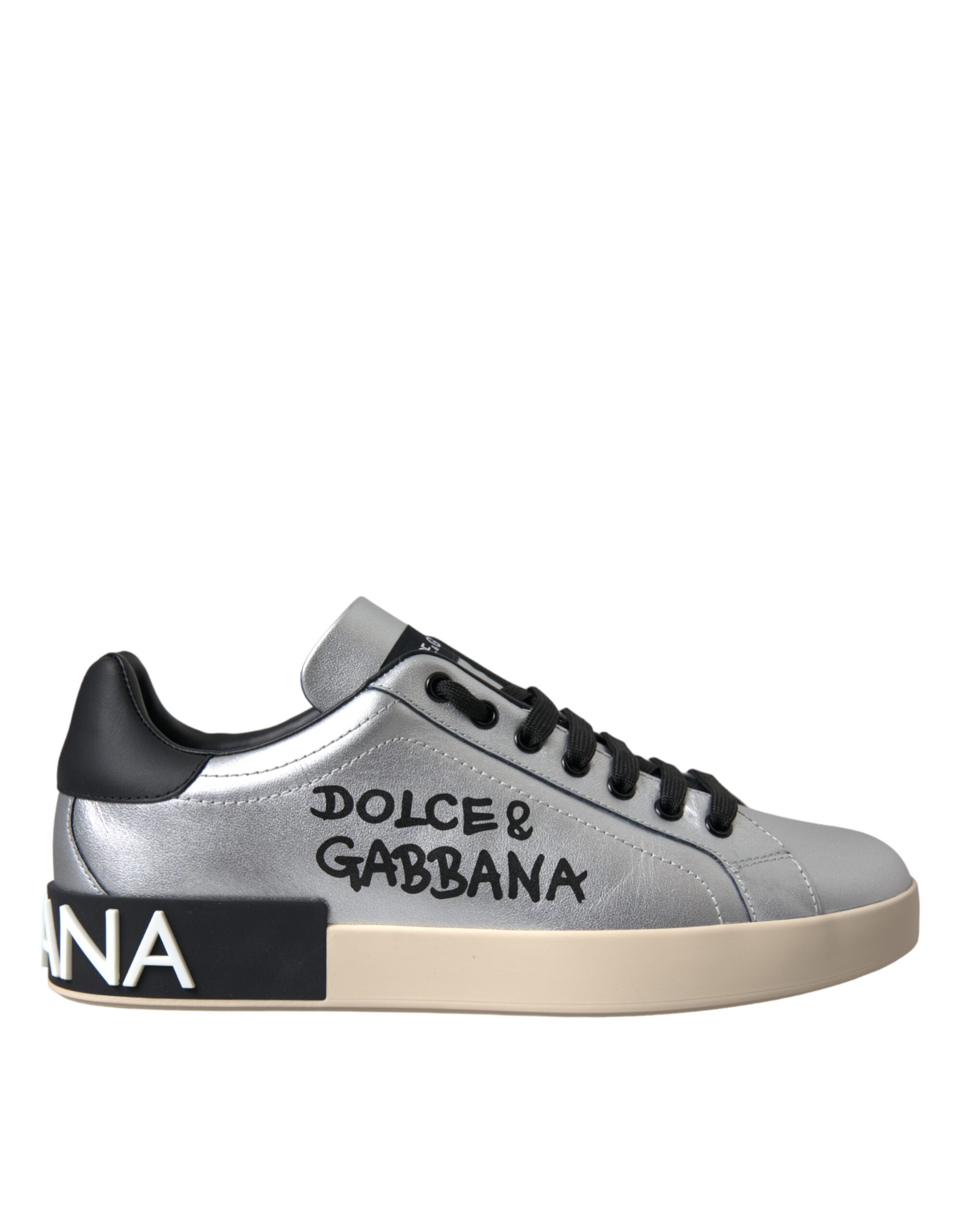 Dolce & Gabbana Silberne Portofino-Sneakers aus Kalbsleder Herren Schuhe