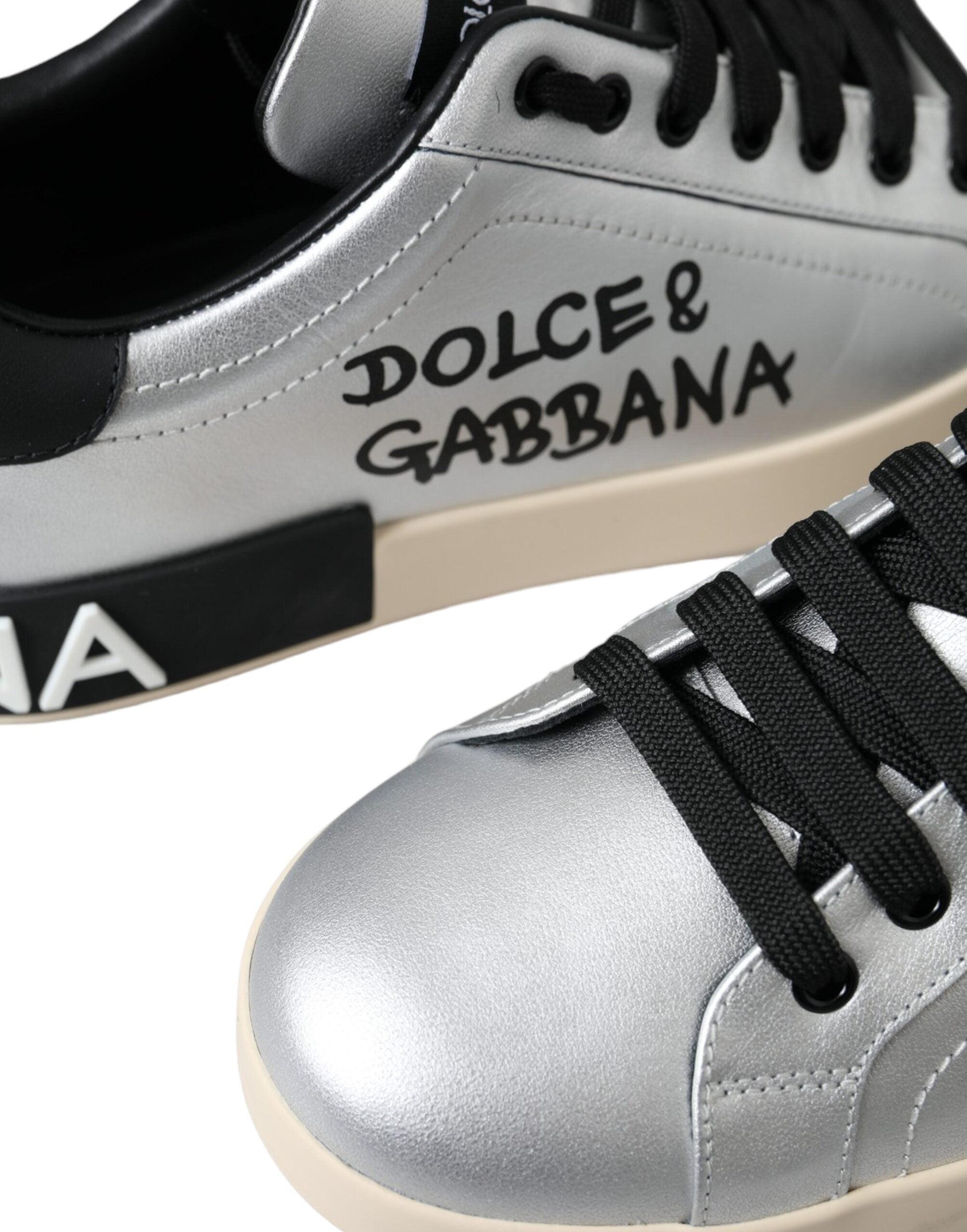 Dolce & Gabbana Silberne Portofino-Sneakers aus Kalbsleder Herren Schuhe