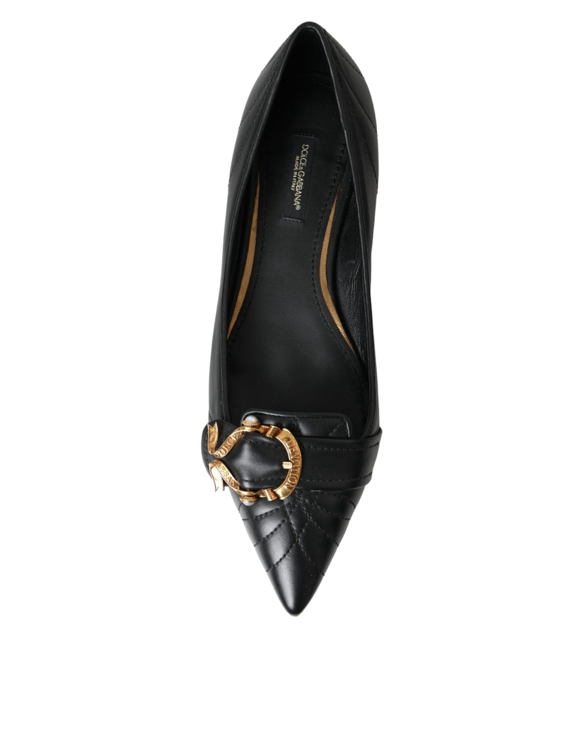 Dolce & Gabbana – Schwarze, spitze Ballerinas aus Devotion-Leder