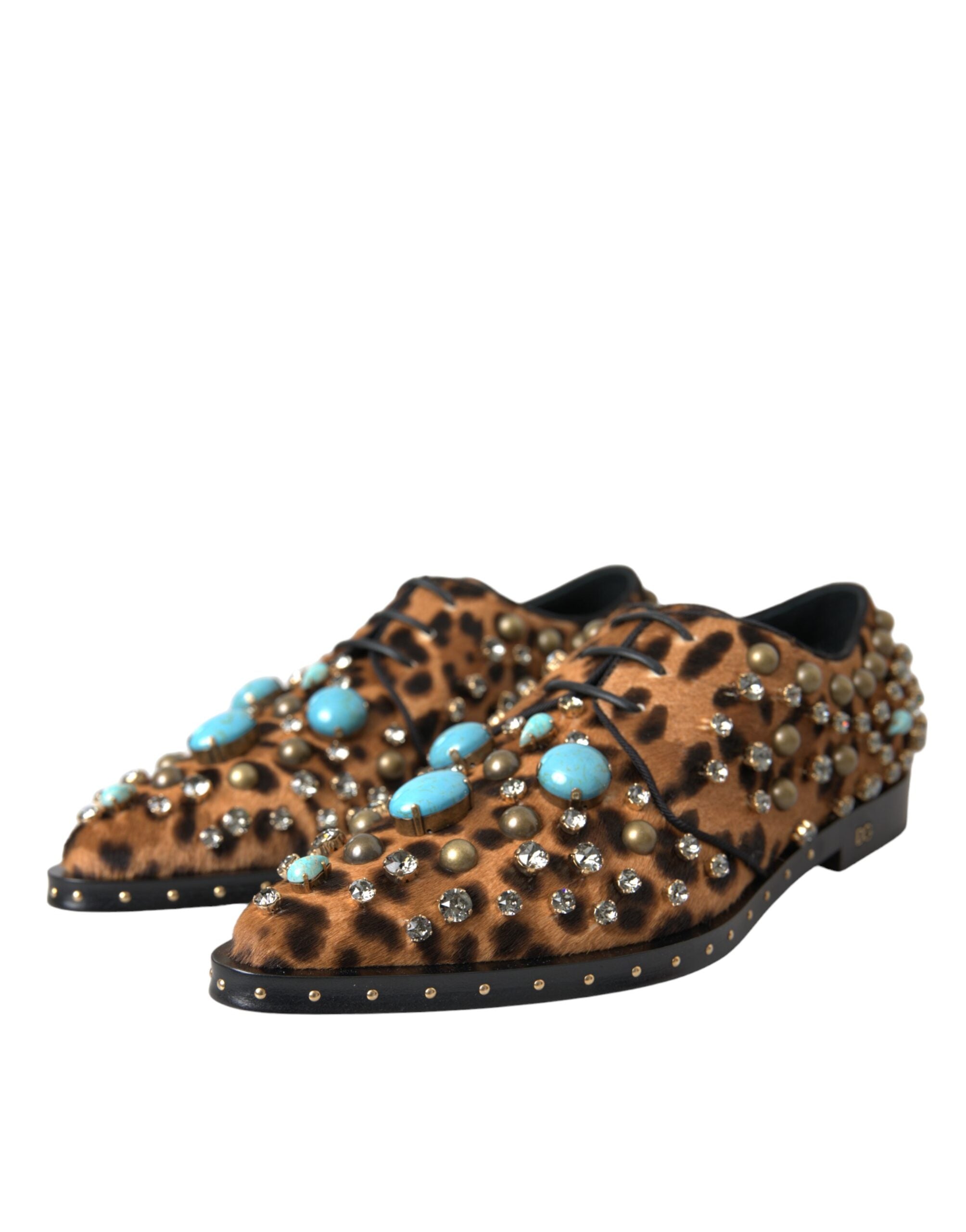 Dolce & Gabbana Braunes Leopardenhaar Kristallkleid Broque Schuhe