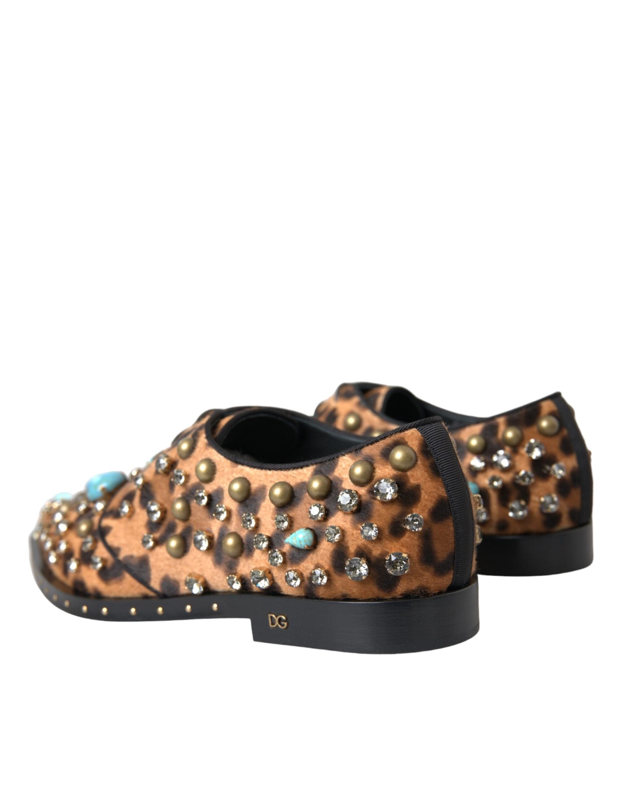 Dolce & Gabbana Braunes Leopardenhaar Kristallkleid Broque Schuhe