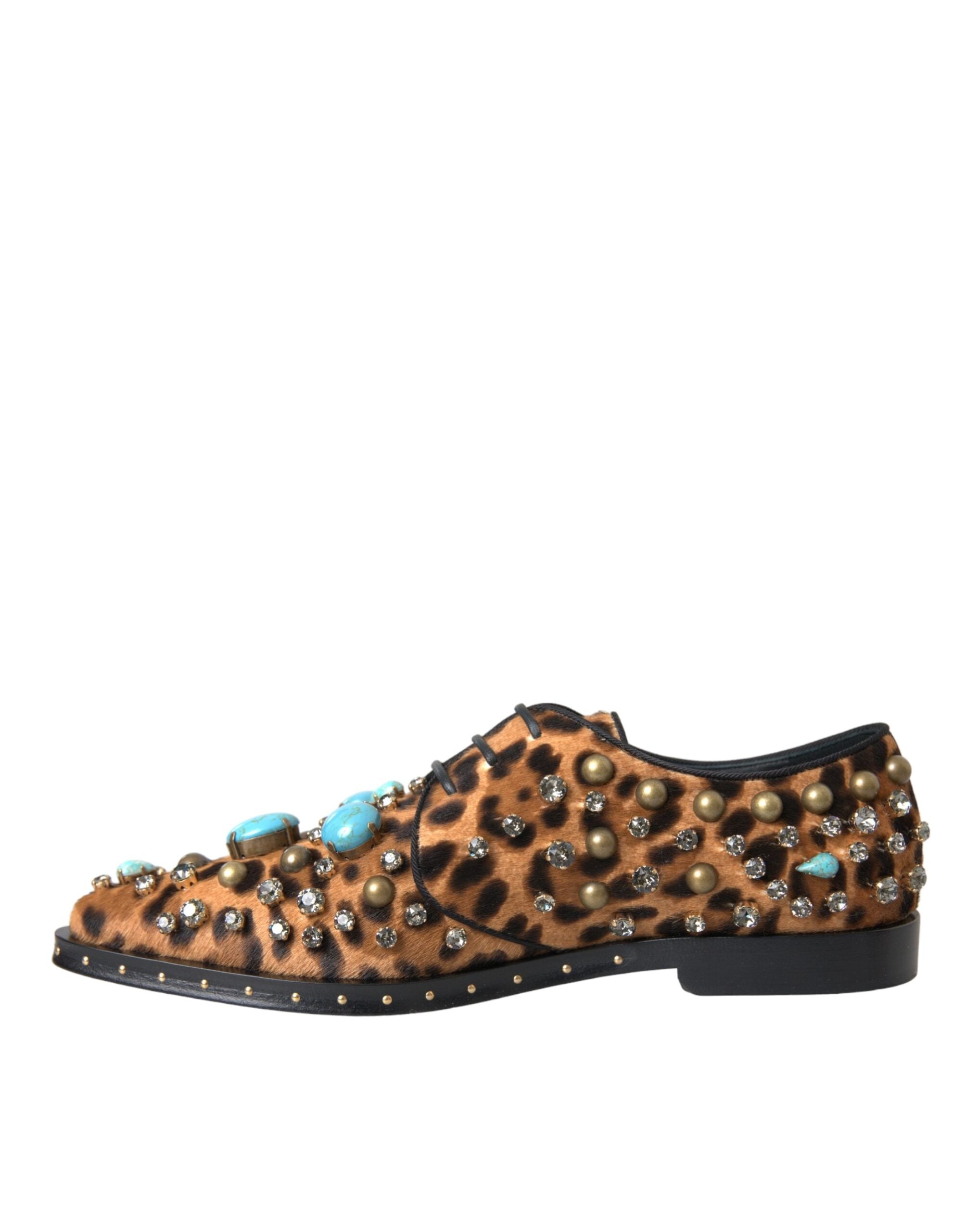 Dolce & Gabbana Braunes Leopardenhaar Kristallkleid Broque Schuhe