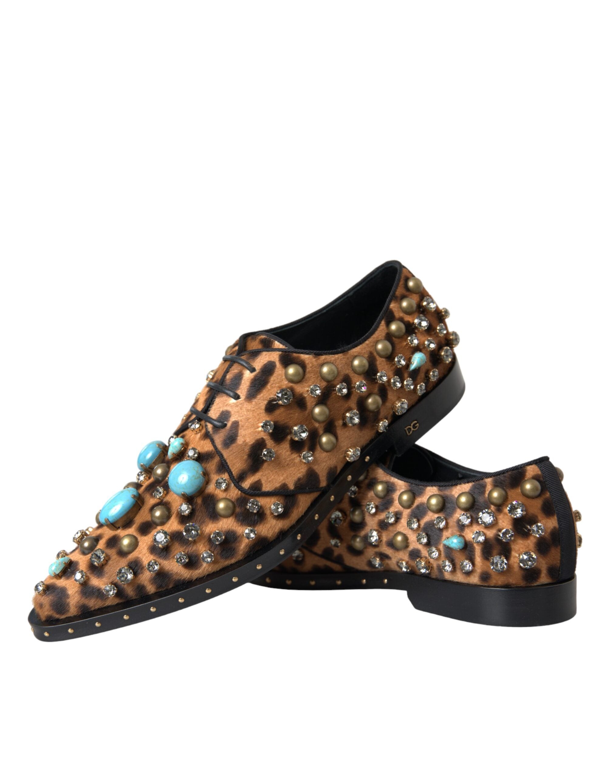 Dolce & Gabbana Braunes Leopardenhaar Kristallkleid Broque Schuhe