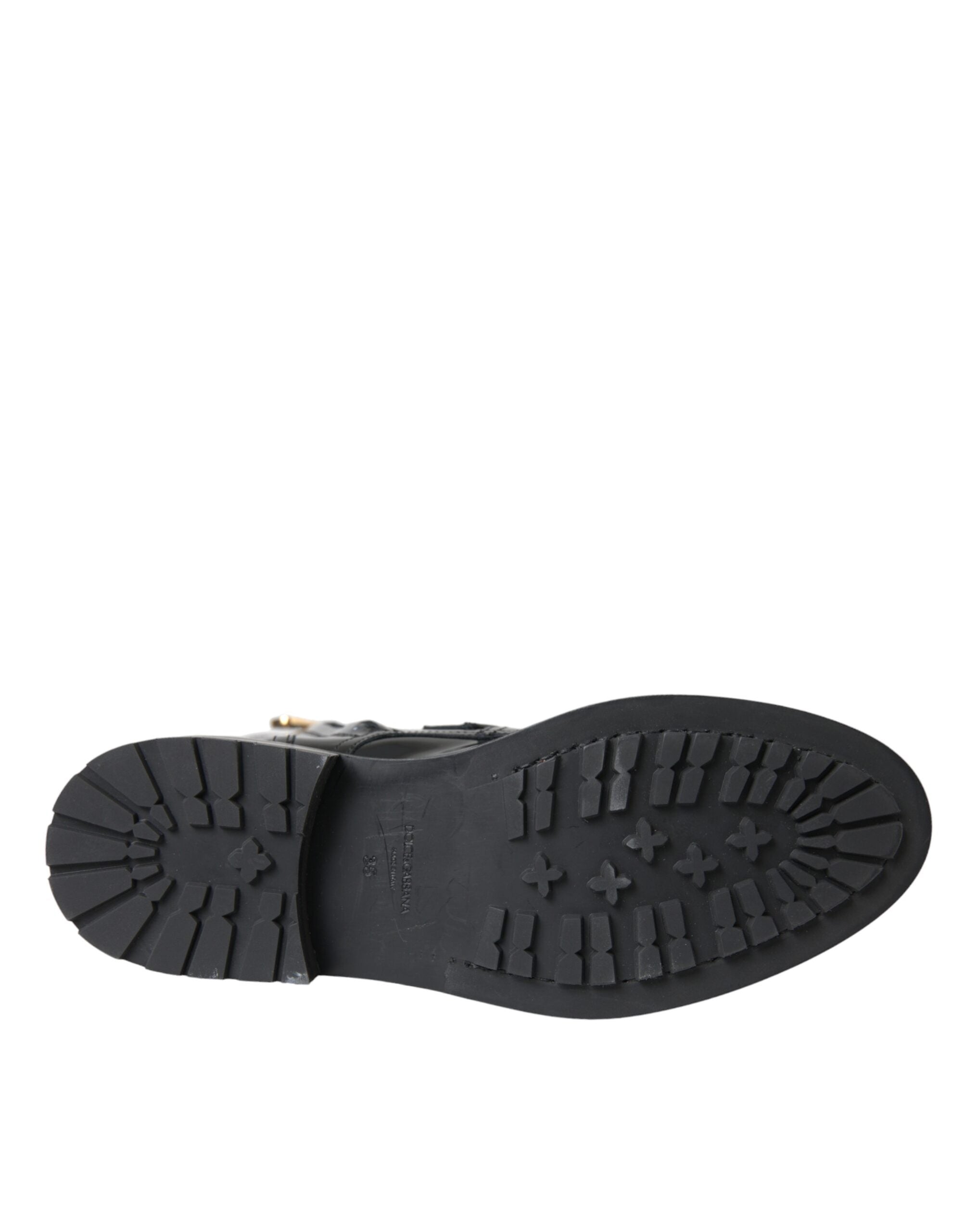 Dolce & Gabbana Schwarze Lederstiefel mit Kristallschnallen