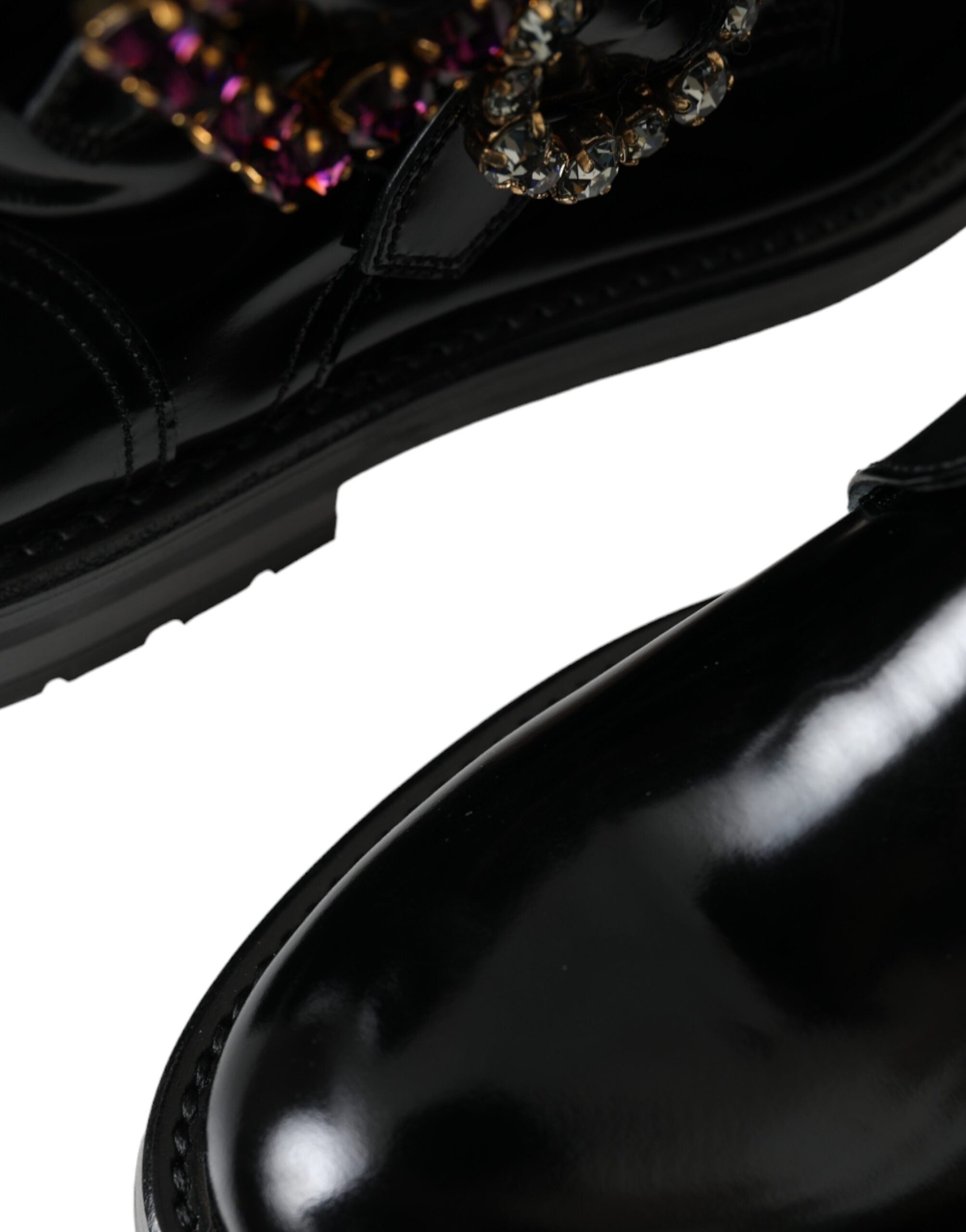 Dolce & Gabbana Schwarze Lederstiefel mit Kristallschnallen