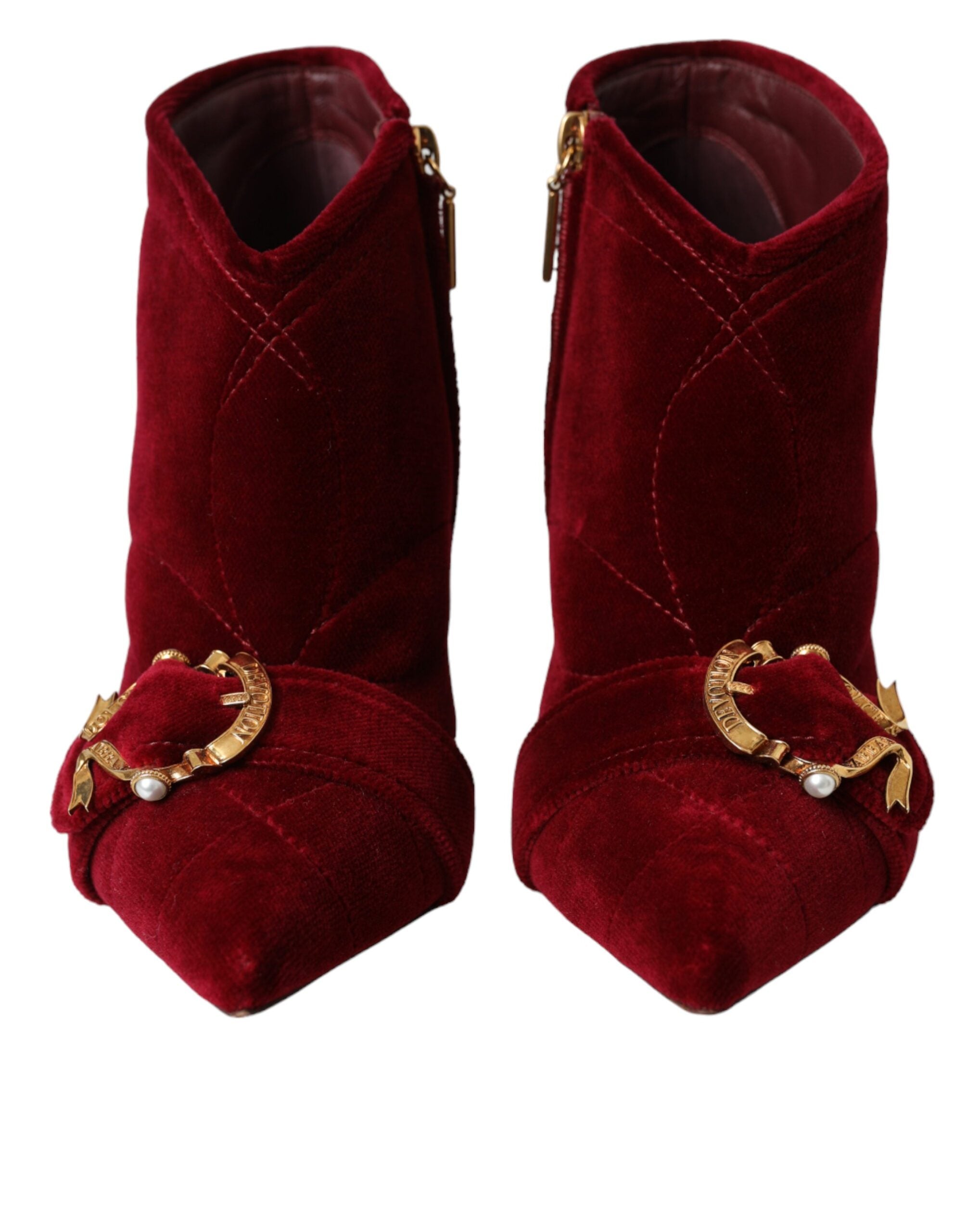 Dolce & Gabbana Dunkelrote Samtstiefeletten mit Schnalle