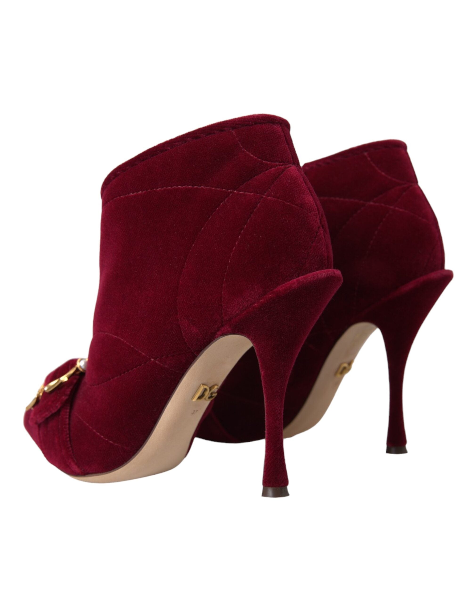 Dolce & Gabbana Dunkelrote Samtstiefeletten mit Schnalle