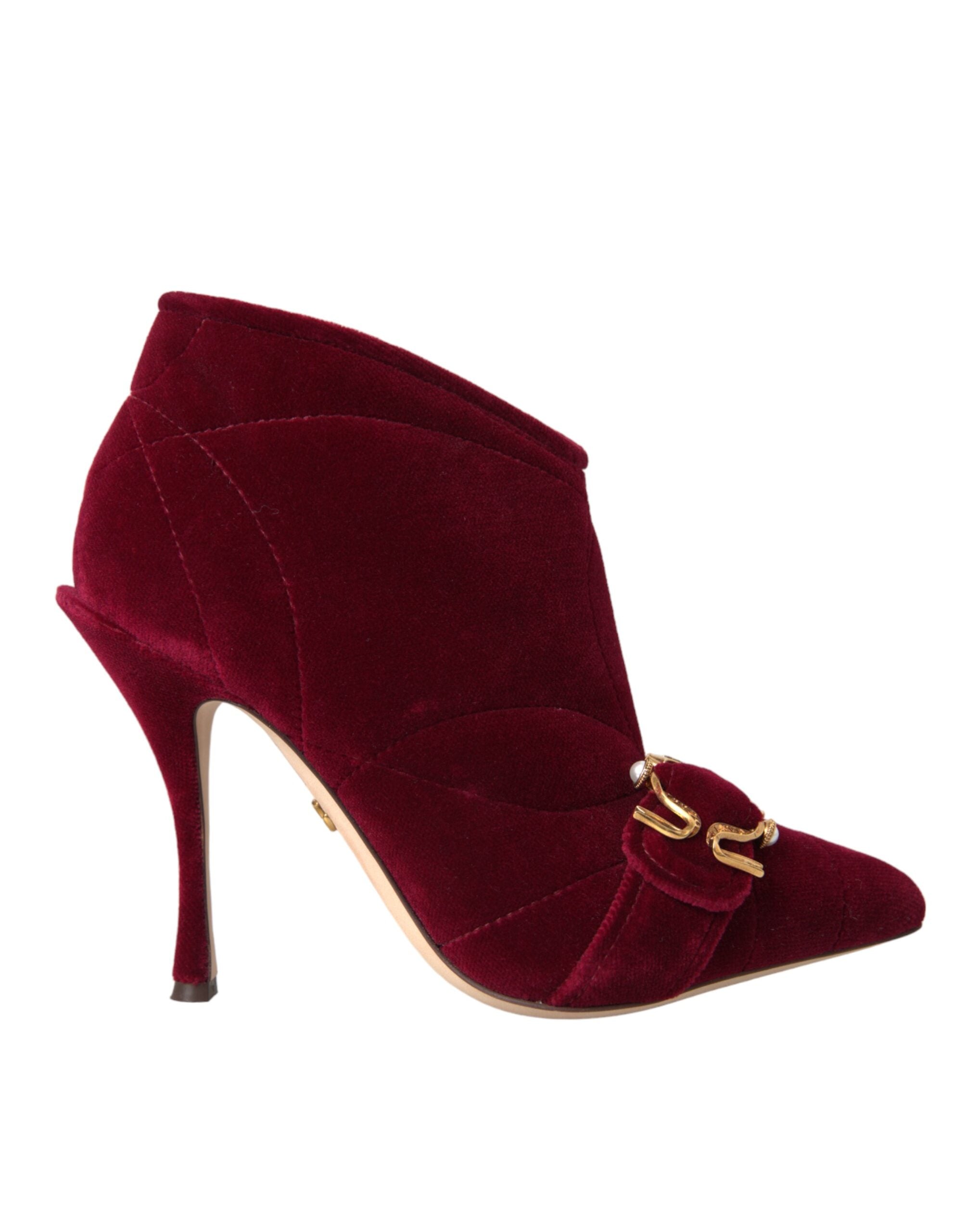 Dolce & Gabbana Dunkelrote Samtstiefeletten mit Schnalle