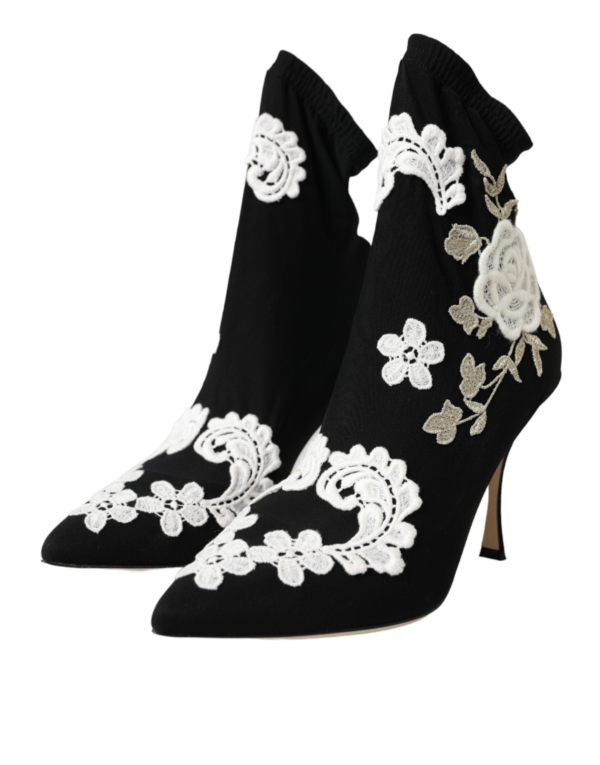 Dolce & Gabbana – Slipper mit Stickerei in Schwarz und Weiß