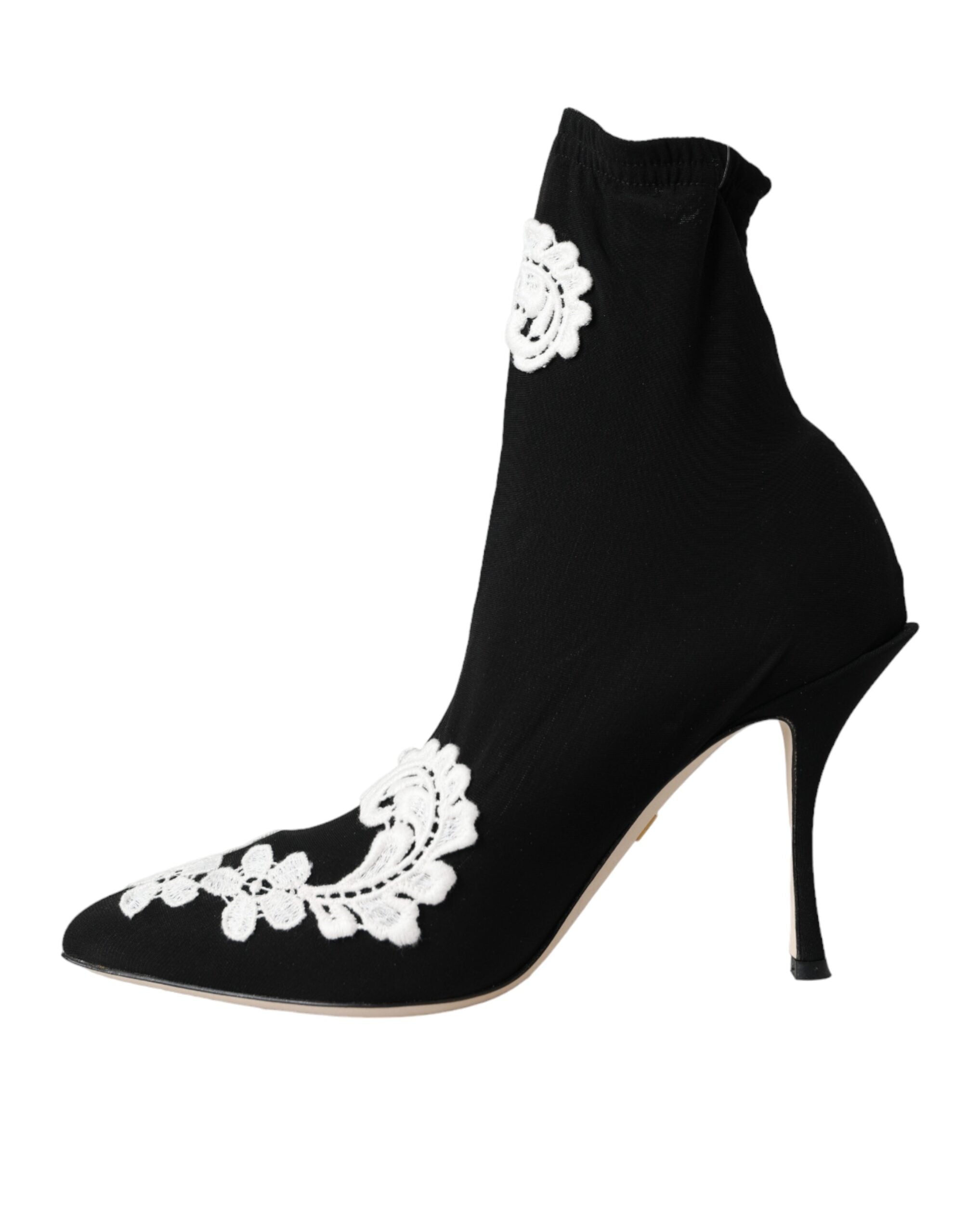 Dolce & Gabbana – Slipper mit Stickerei in Schwarz und Weiß