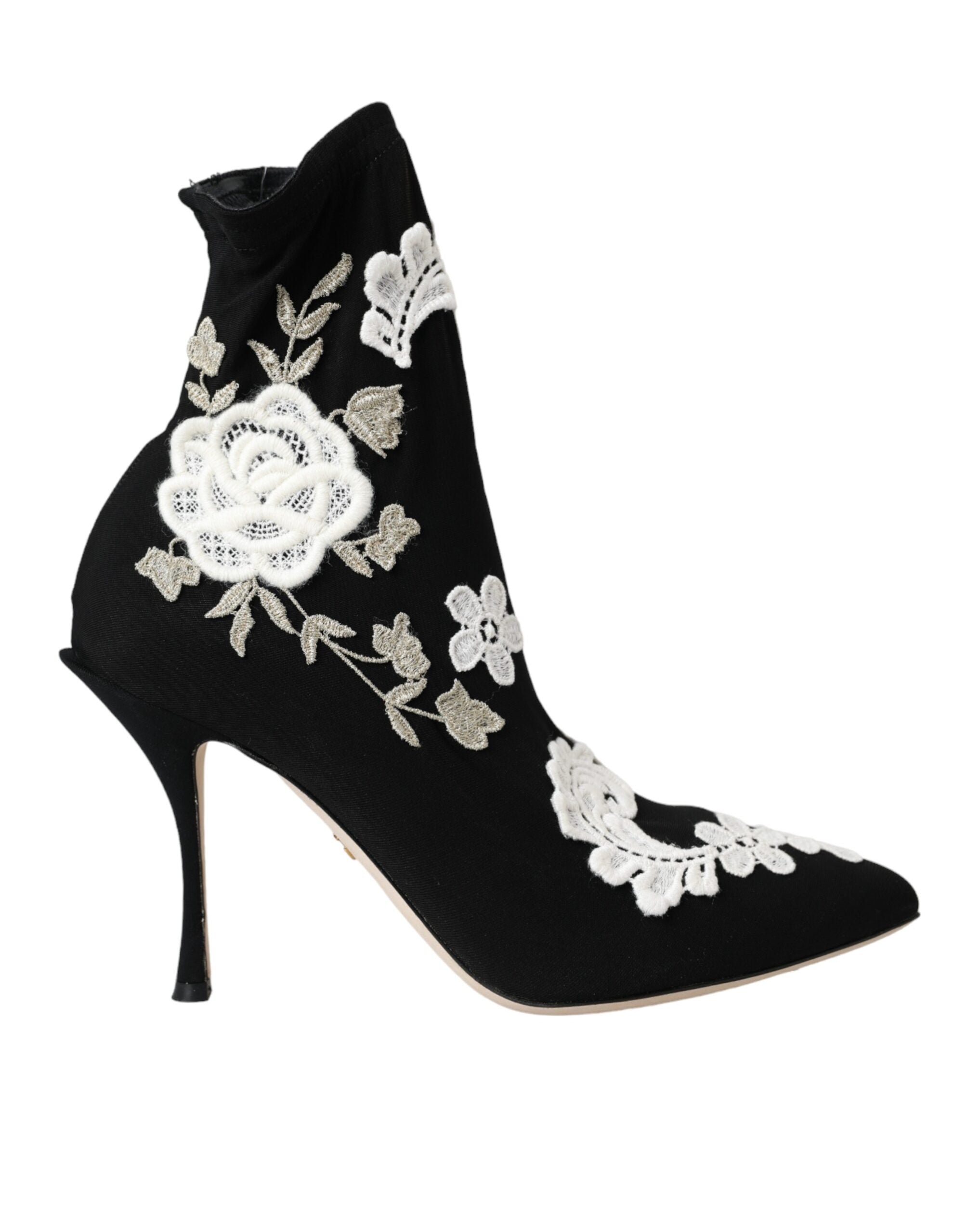 Dolce & Gabbana – Slipper mit Stickerei in Schwarz und Weiß