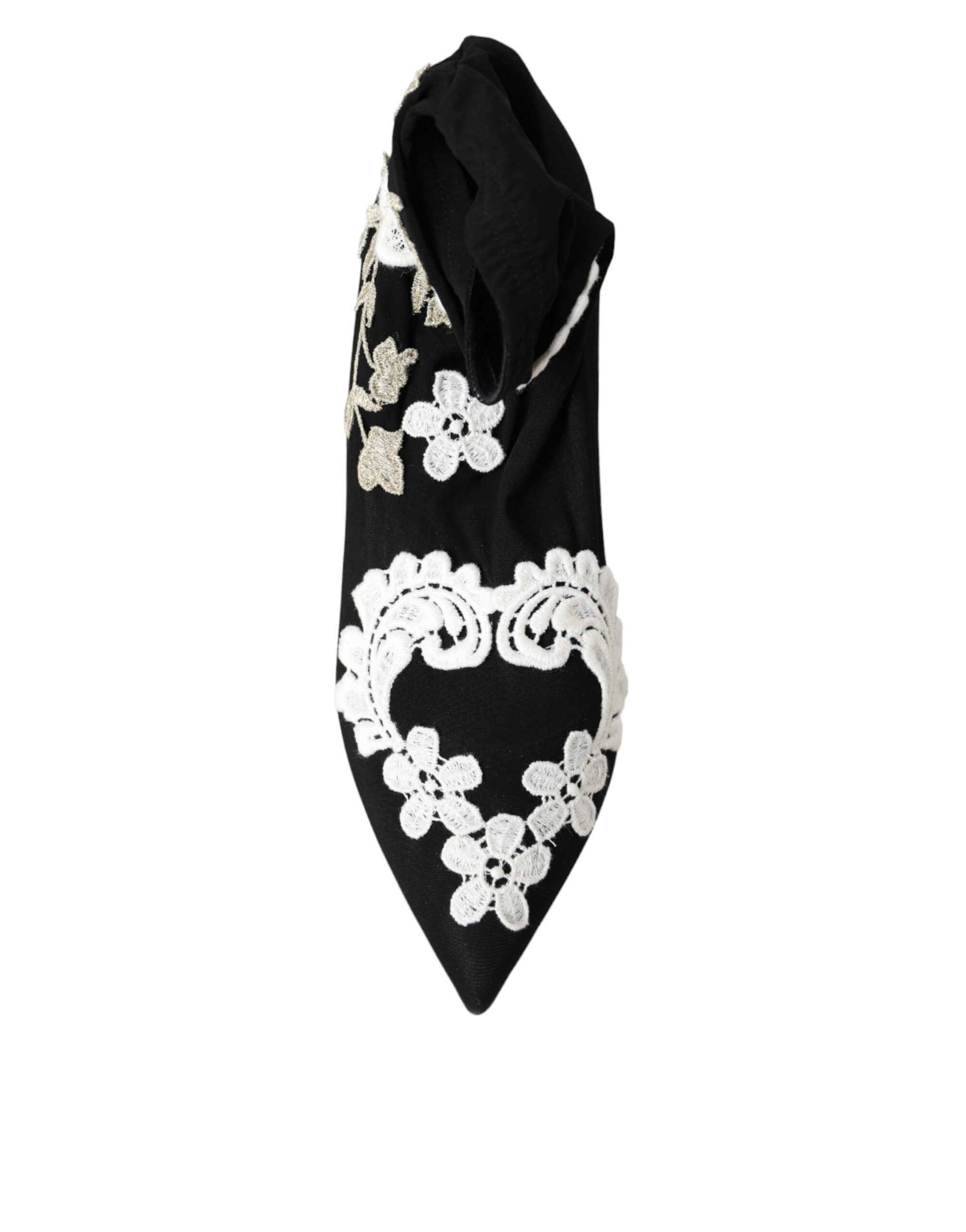 Dolce & Gabbana – Slipper mit Stickerei in Schwarz und Weiß