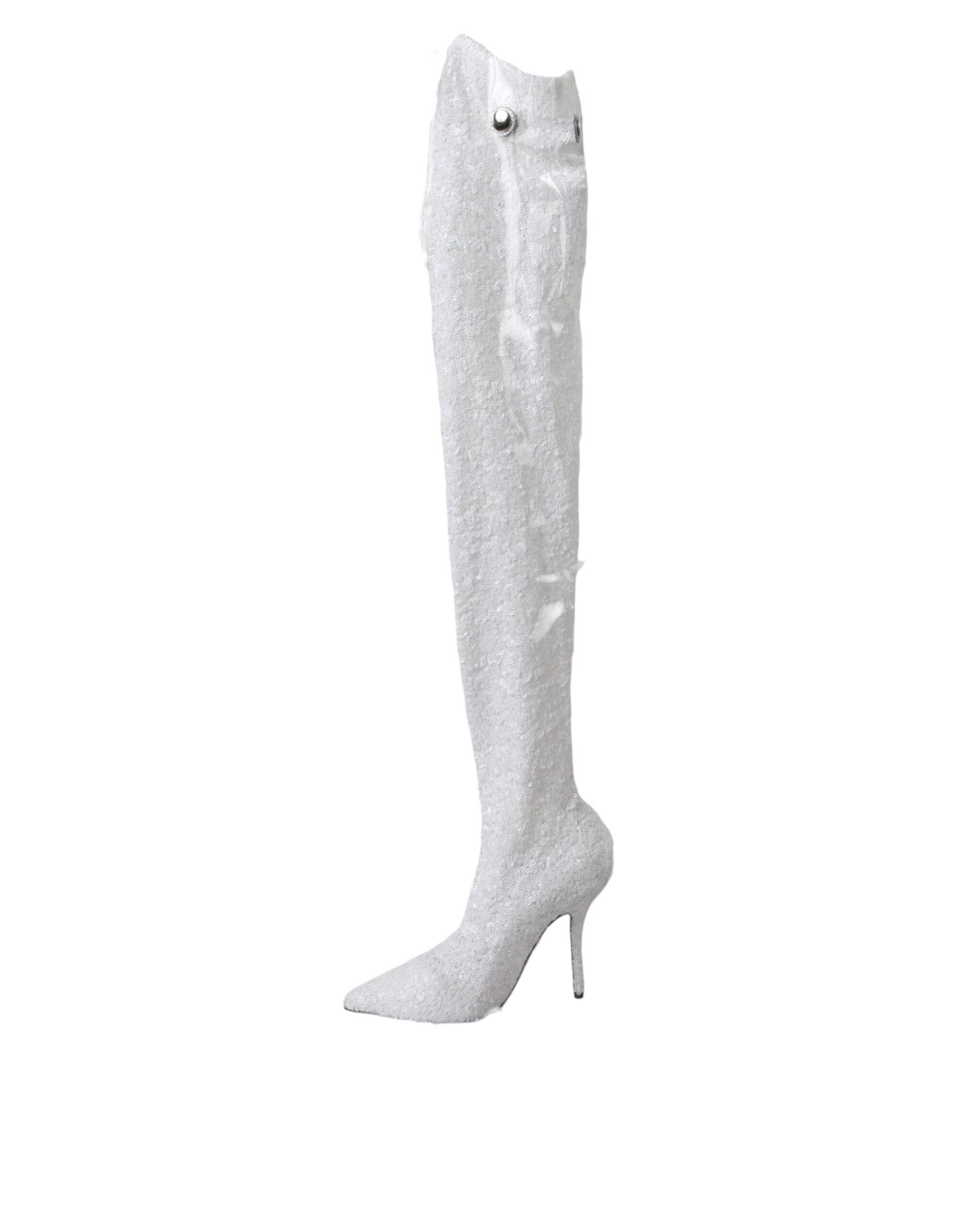 Dolce & Gabbana Weiße Heels Stiletto Kniehohe Stiefel Schuhe