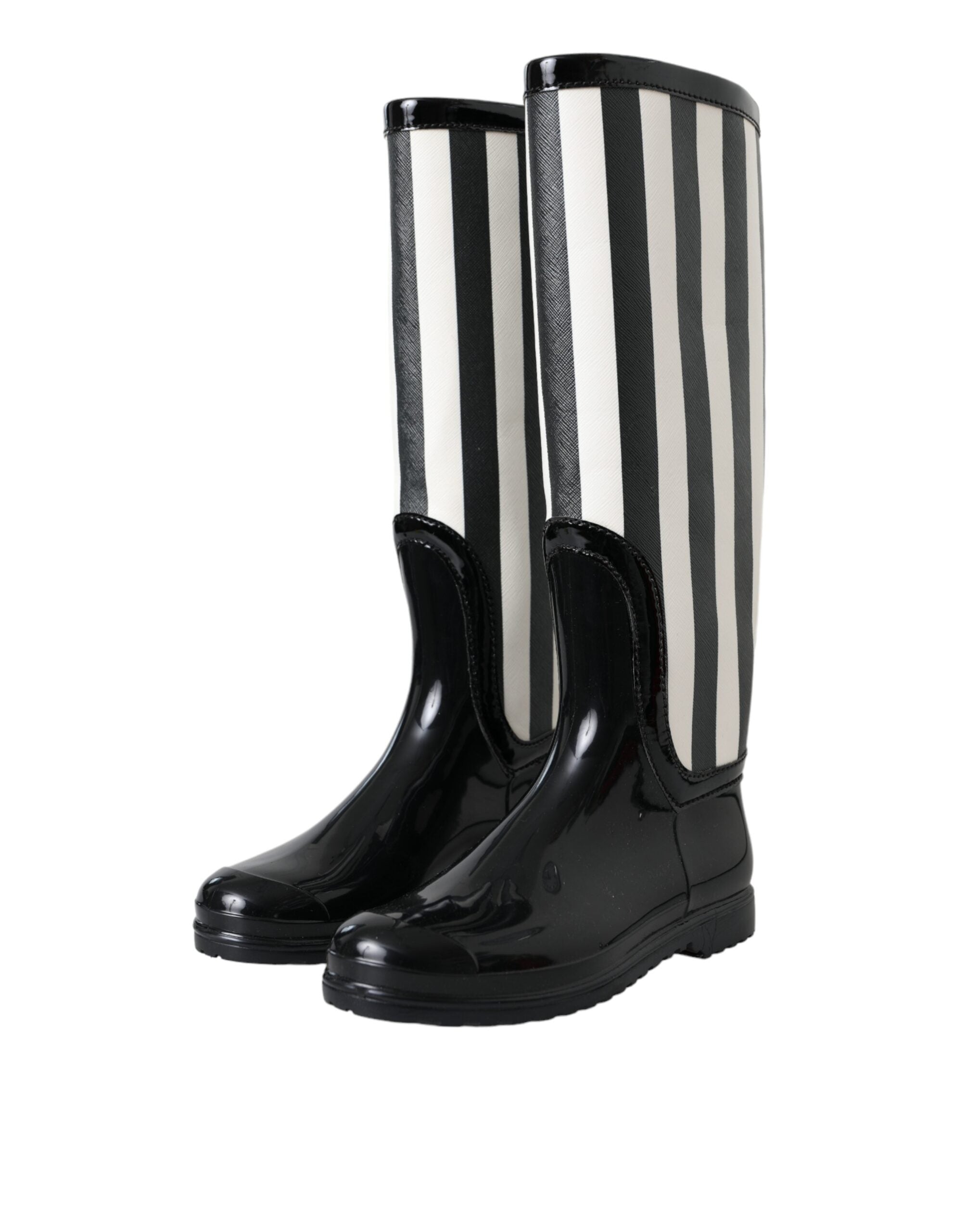 Dolce & Gabbana – Kniehohe, flache Stiefel aus schwarzem Gummi