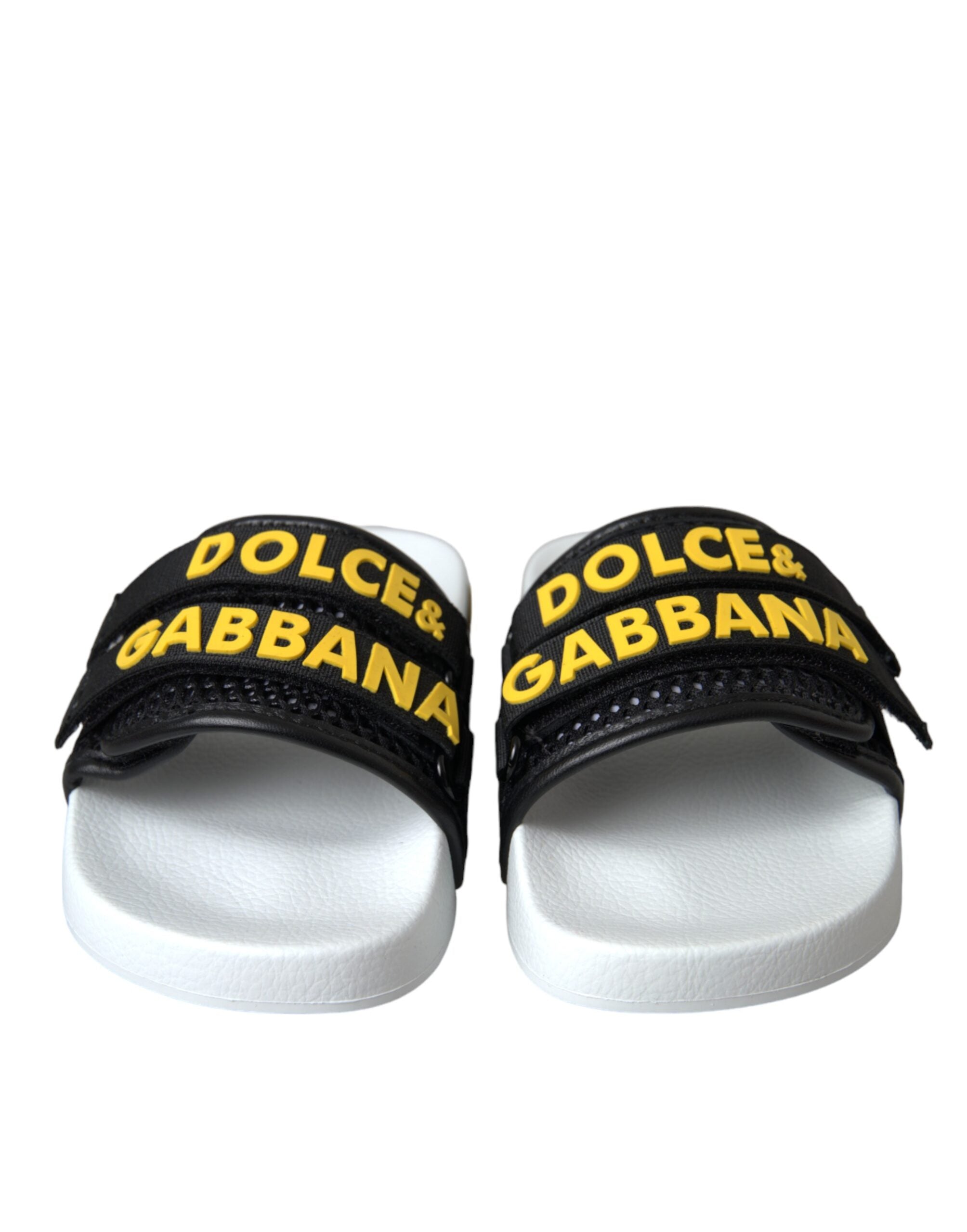 Sandale plate Dolce & Gabbana cu logo alb și negru