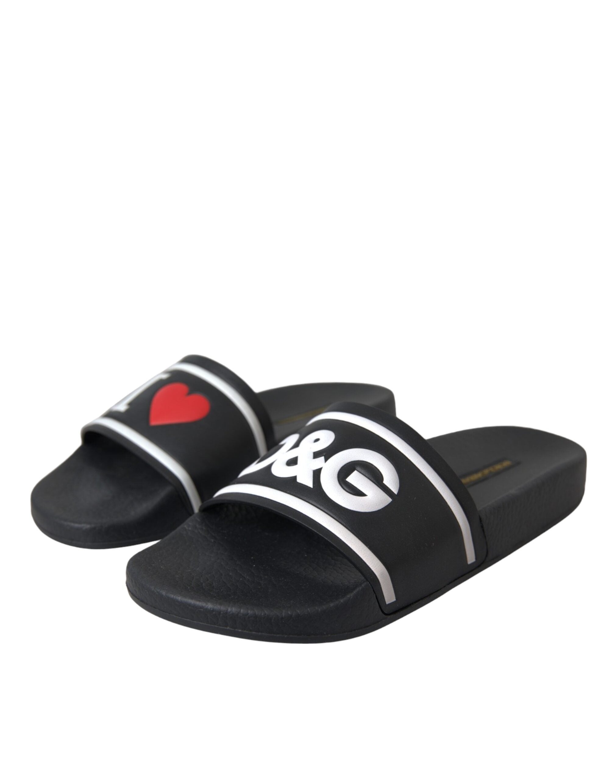 Dolce & Gabbana Schwarze Leder I Love D&G Sandalen Slides Schuhe