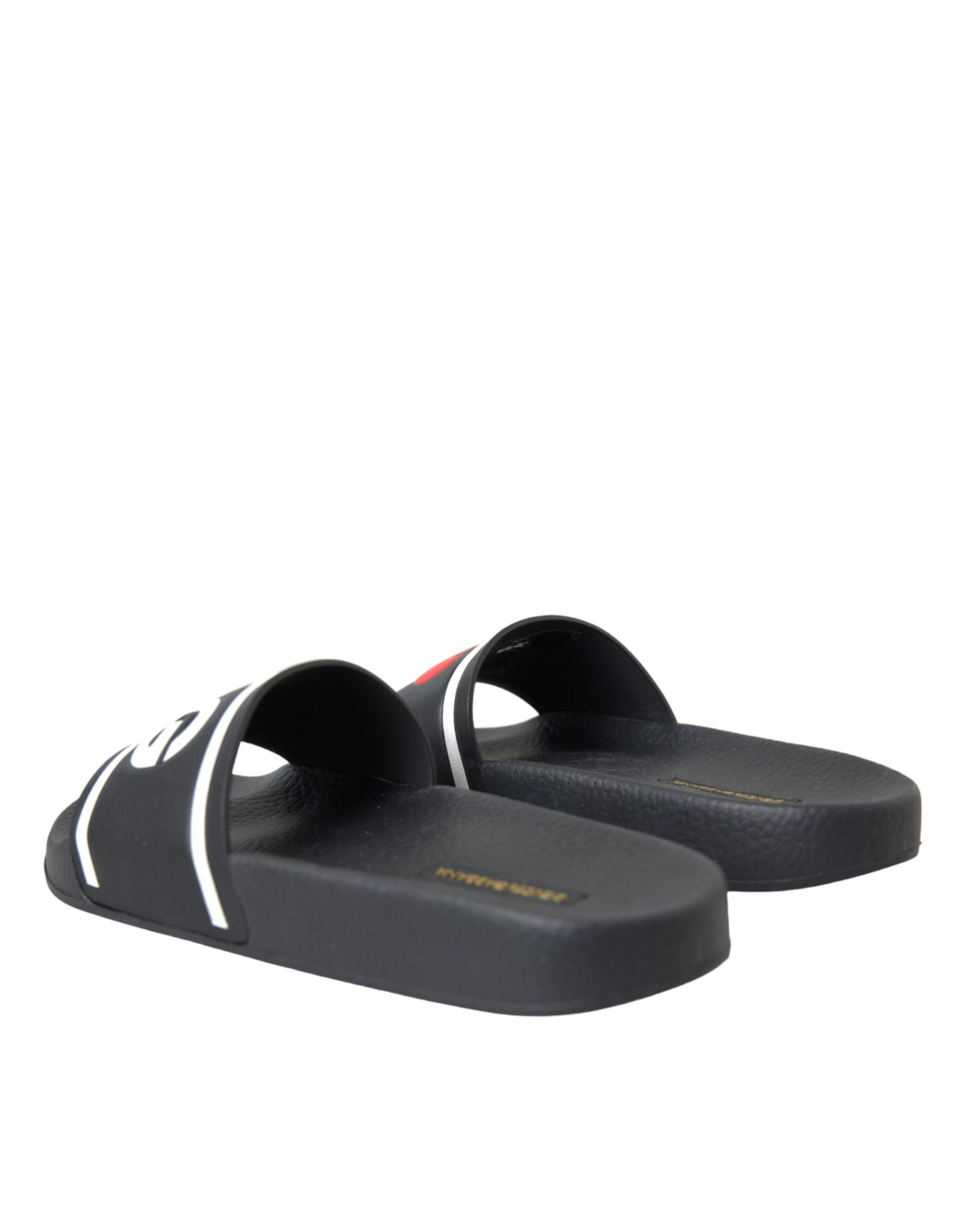 Dolce & Gabbana Schwarze Leder I Love D&G Sandalen Slides Schuhe
