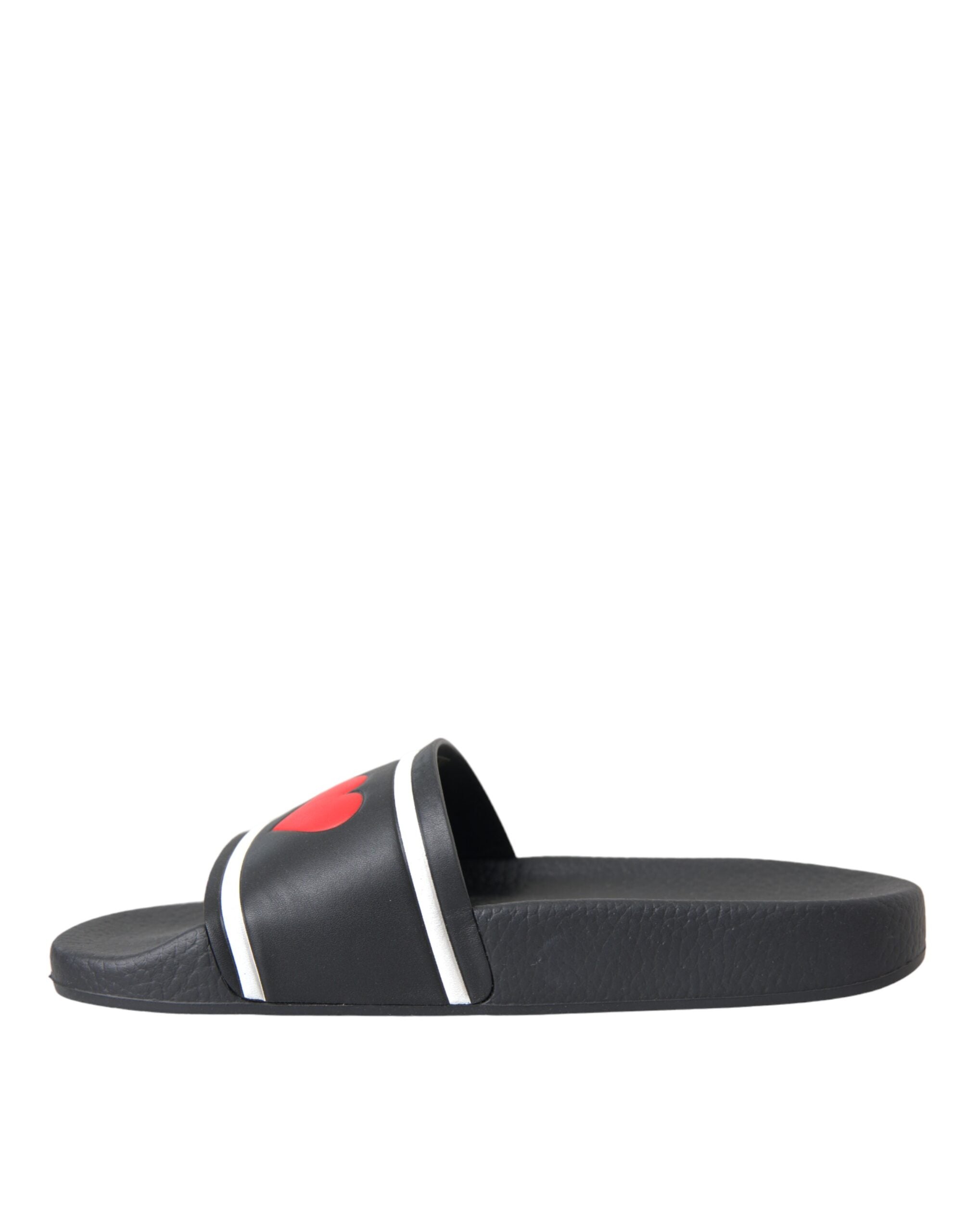 Dolce & Gabbana Schwarze Leder I Love D&G Sandalen Slides Schuhe
