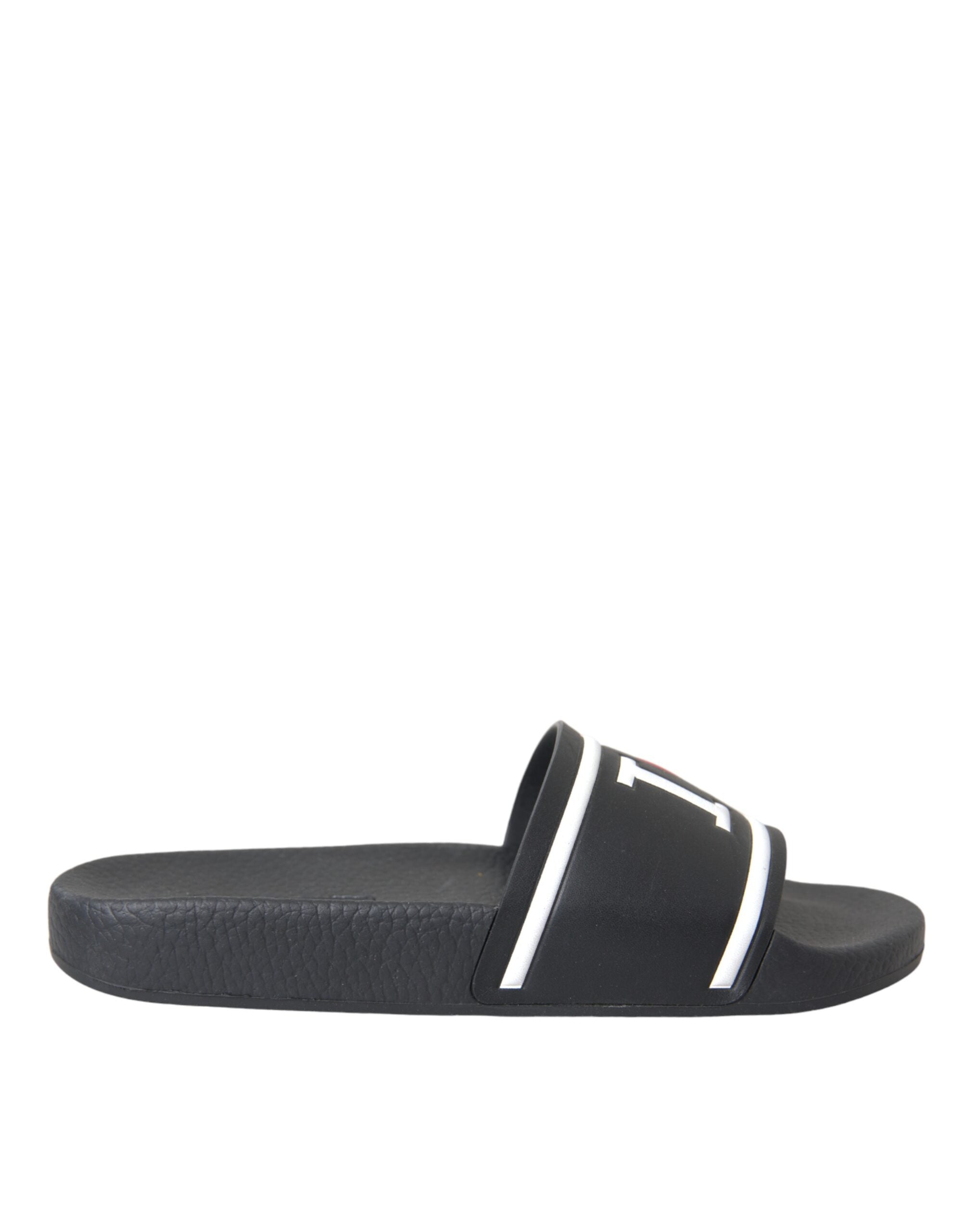 Dolce & Gabbana Schwarze Leder I Love D&G Sandalen Slides Schuhe