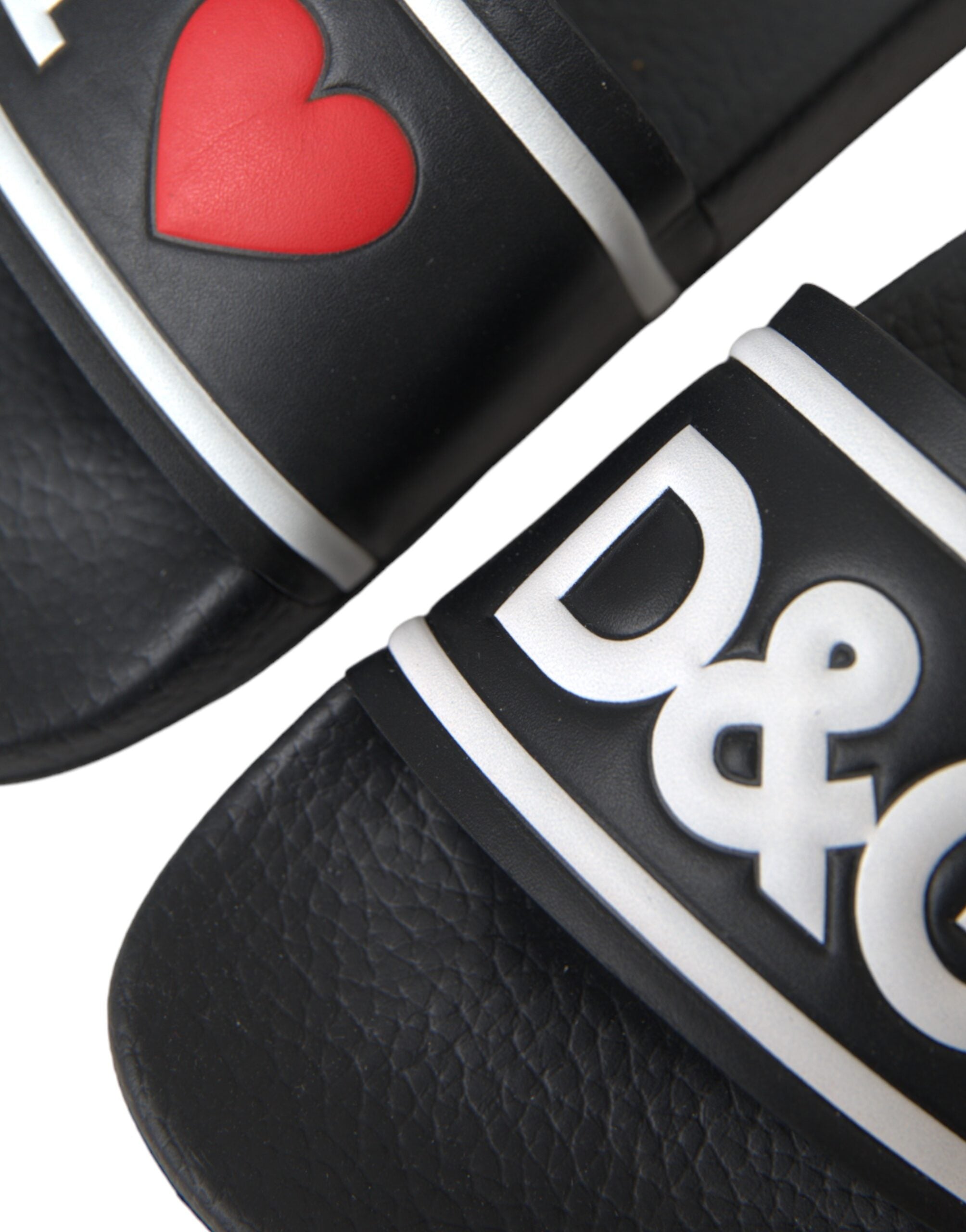 Dolce & Gabbana Schwarze Leder I Love D&G Sandalen Slides Schuhe