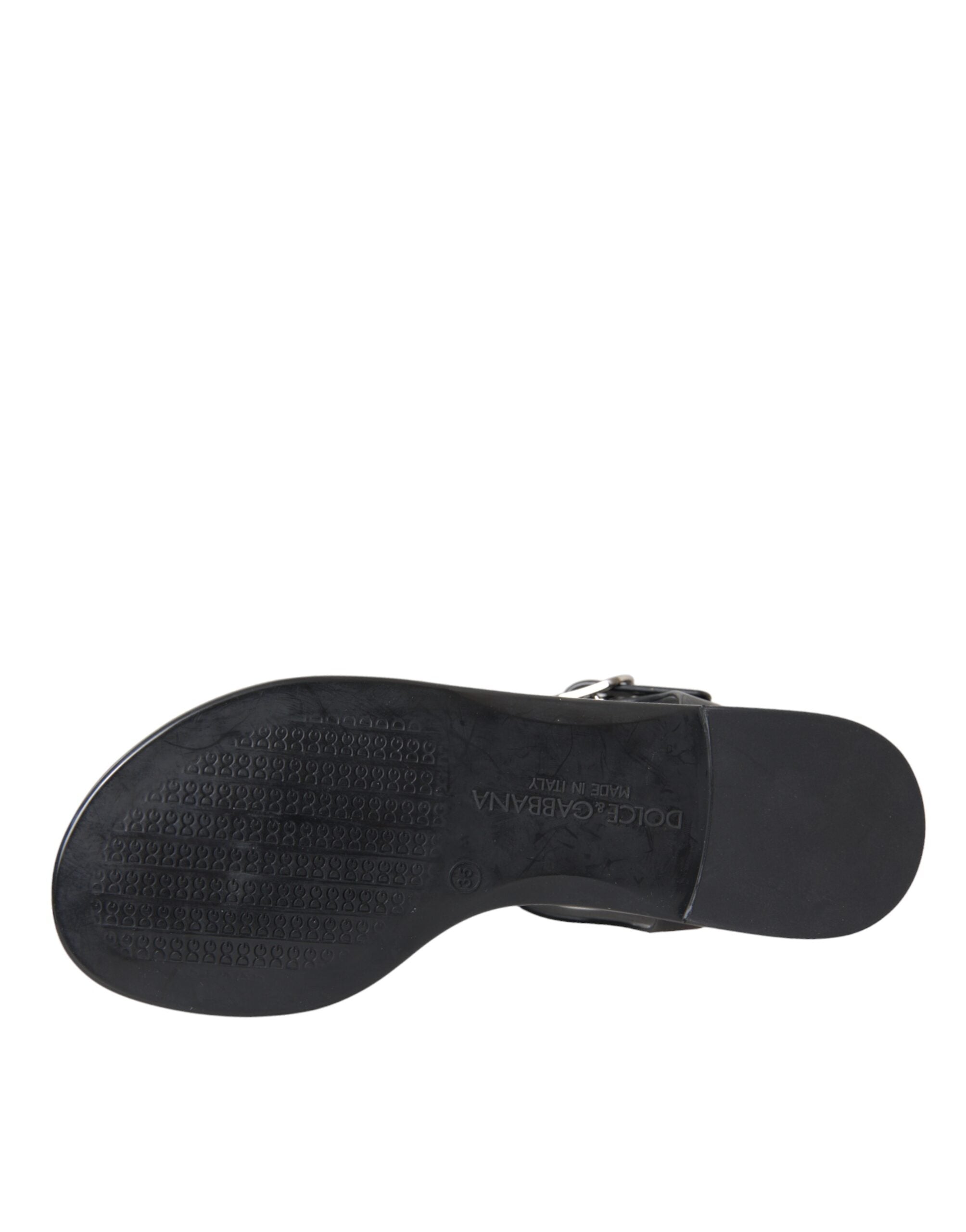 Dolce & Gabbana Schwarze Kristall-Flache Sandalen Flip-Flops Schuhe