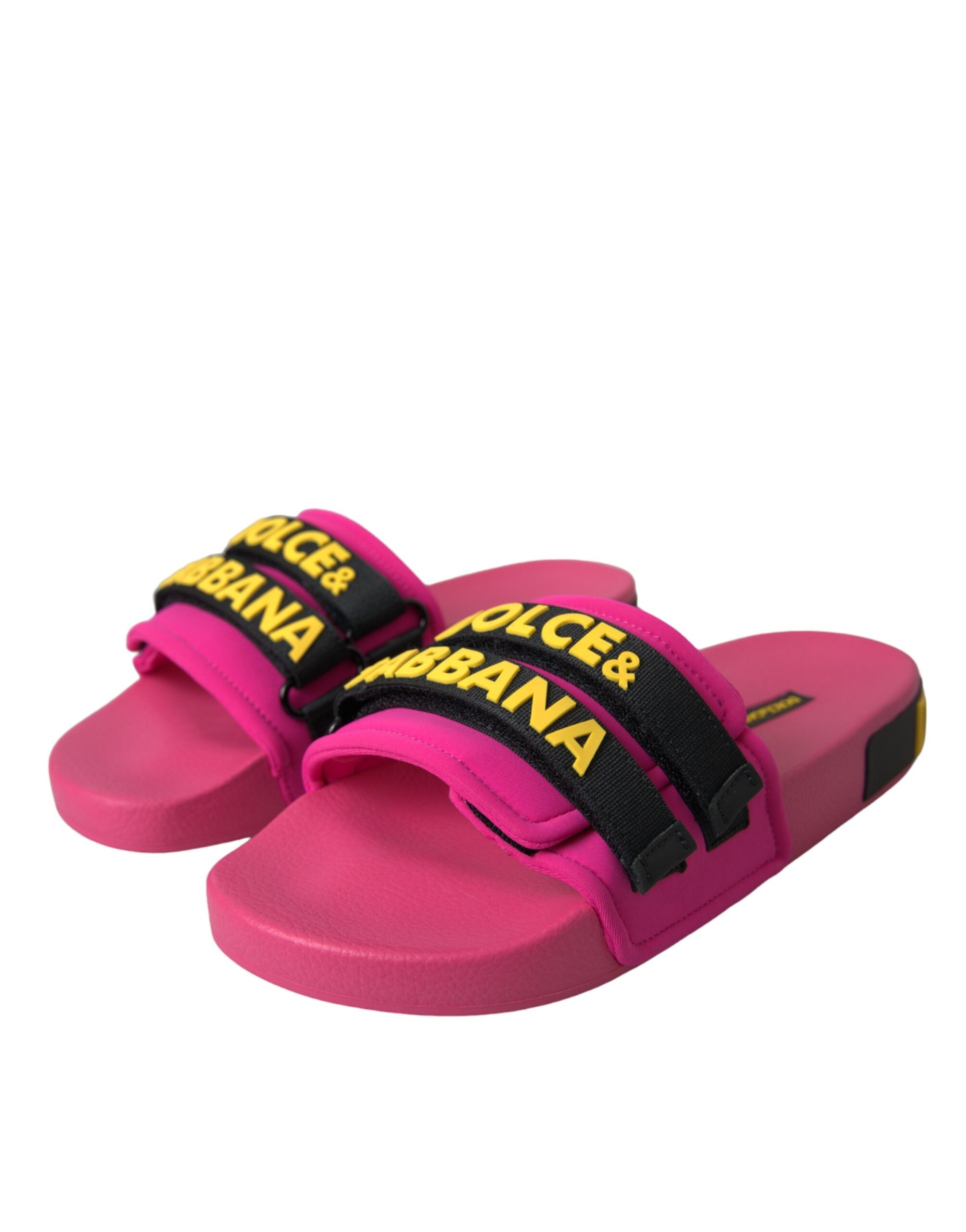 Sandale plate cu logo roz și negru Dolce & Gabbana