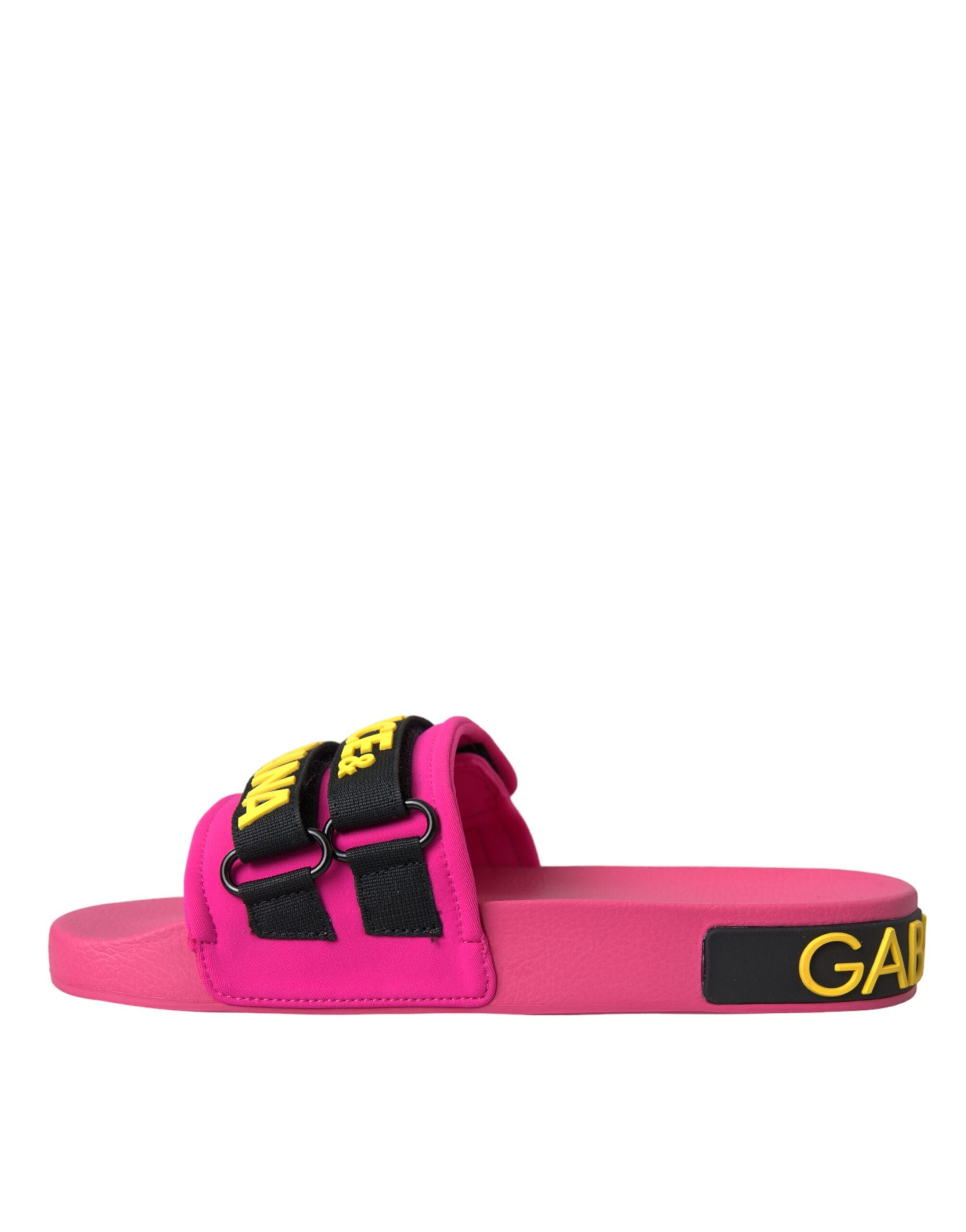 Sandale plate cu logo roz și negru Dolce & Gabbana
