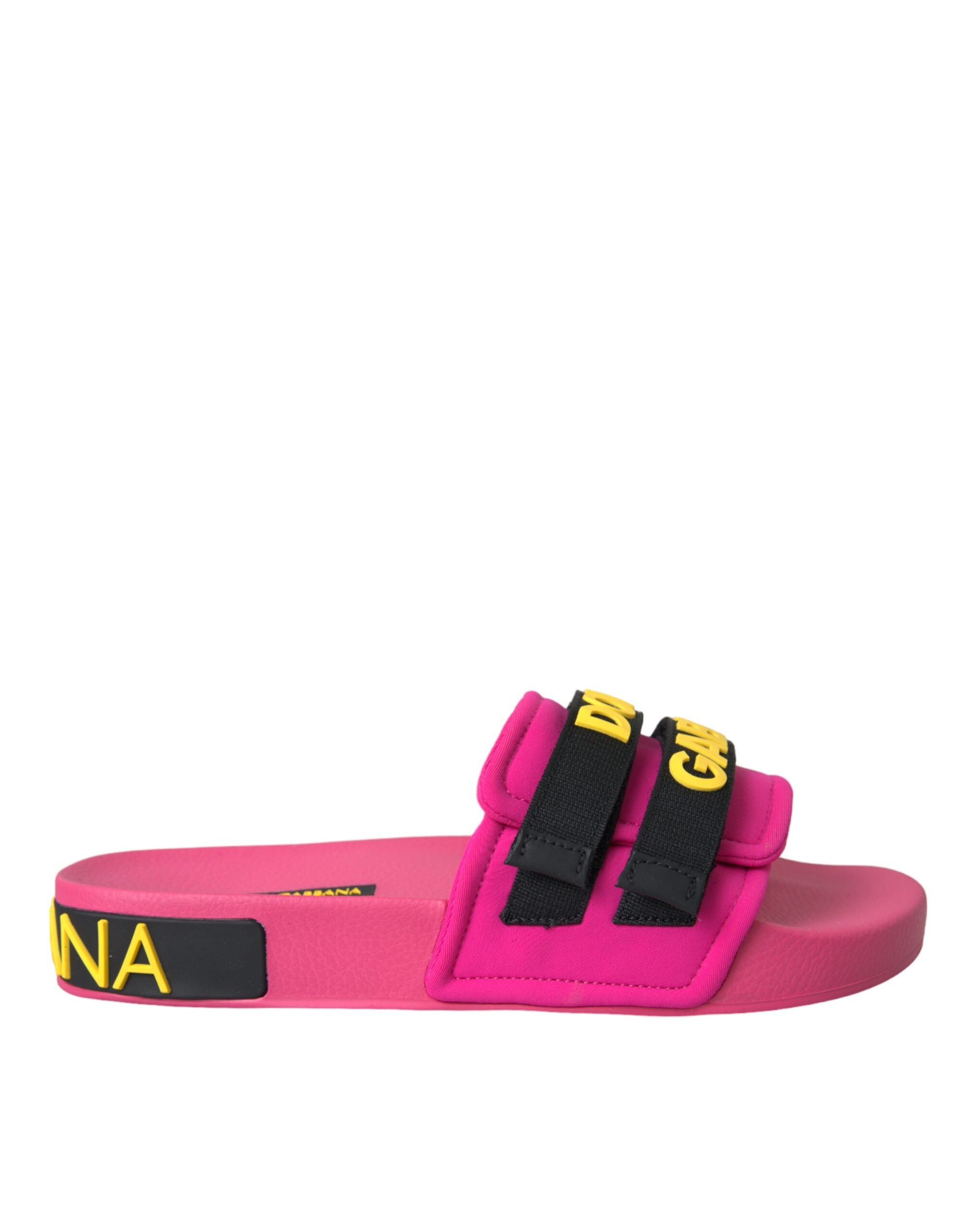 Sandale plate cu logo roz și negru Dolce & Gabbana