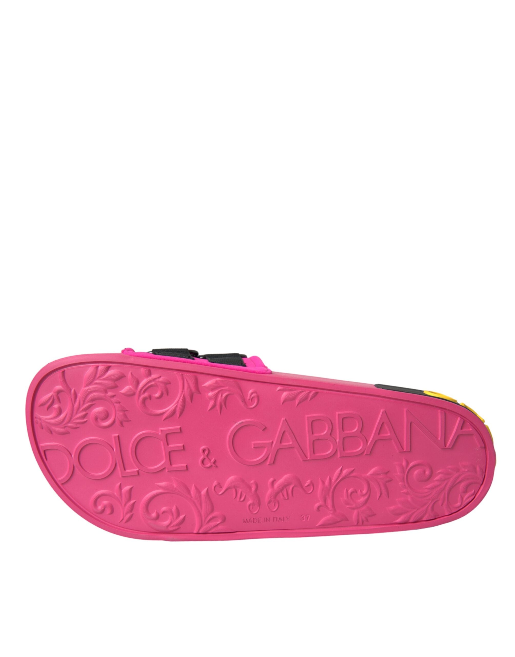 Sandale plate cu logo roz și negru Dolce & Gabbana