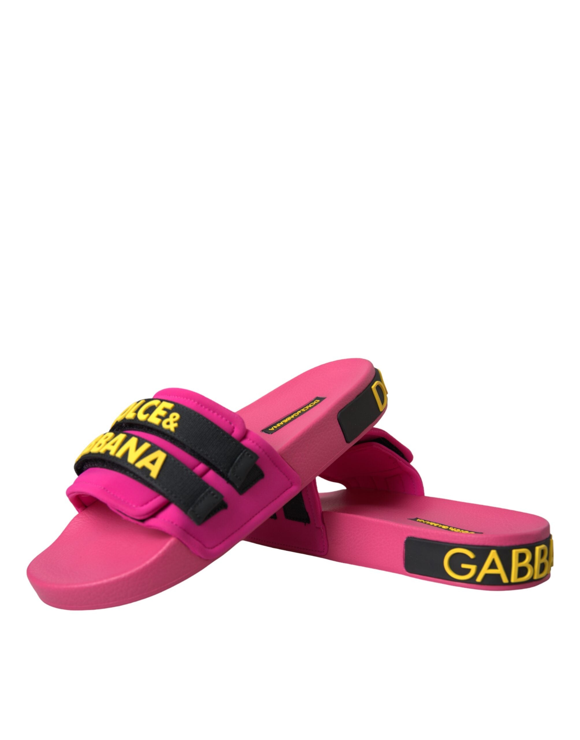 Sandale plate cu logo roz și negru Dolce & Gabbana