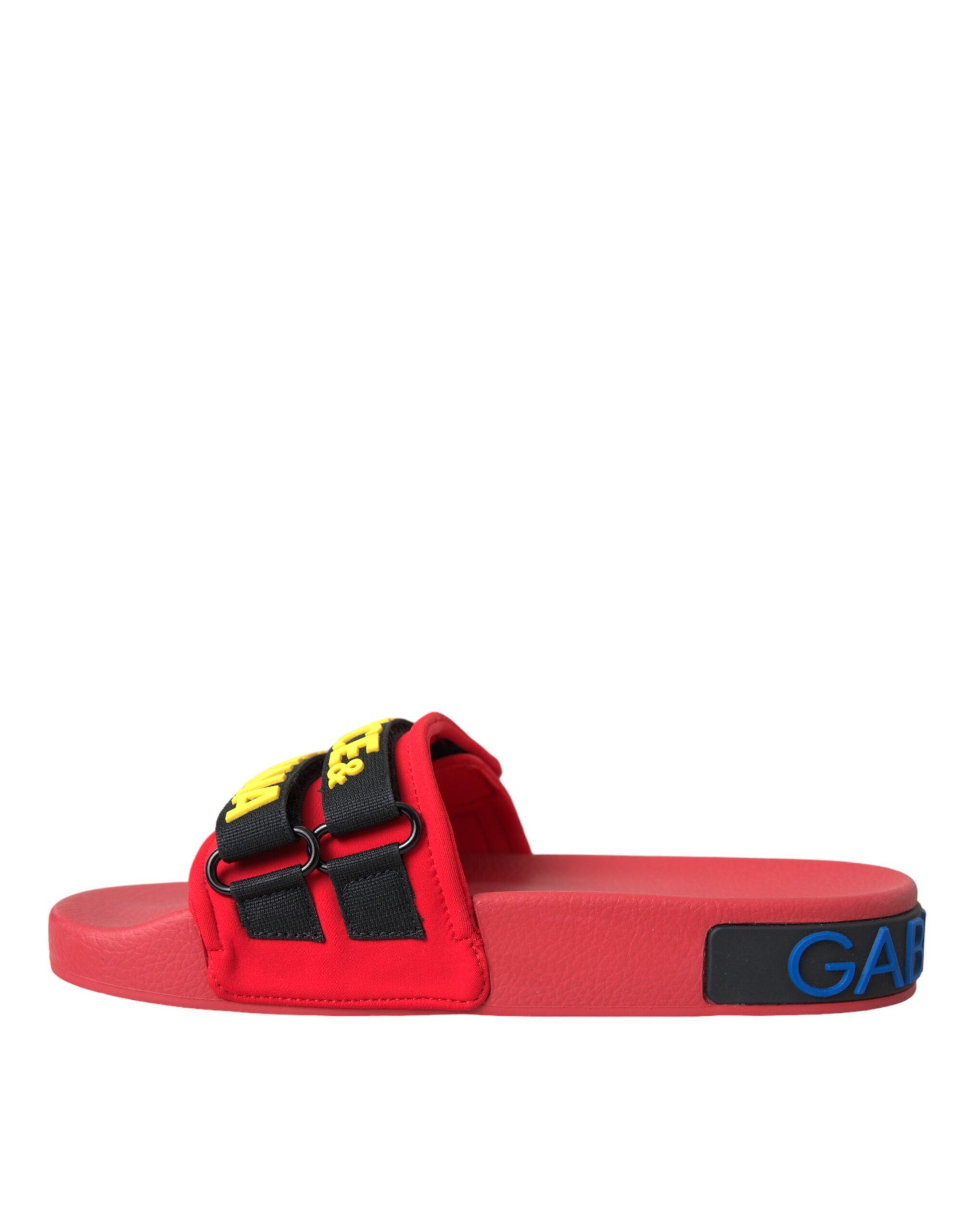 Sandale plate Dolce & Gabbana cu logo roșu și negru